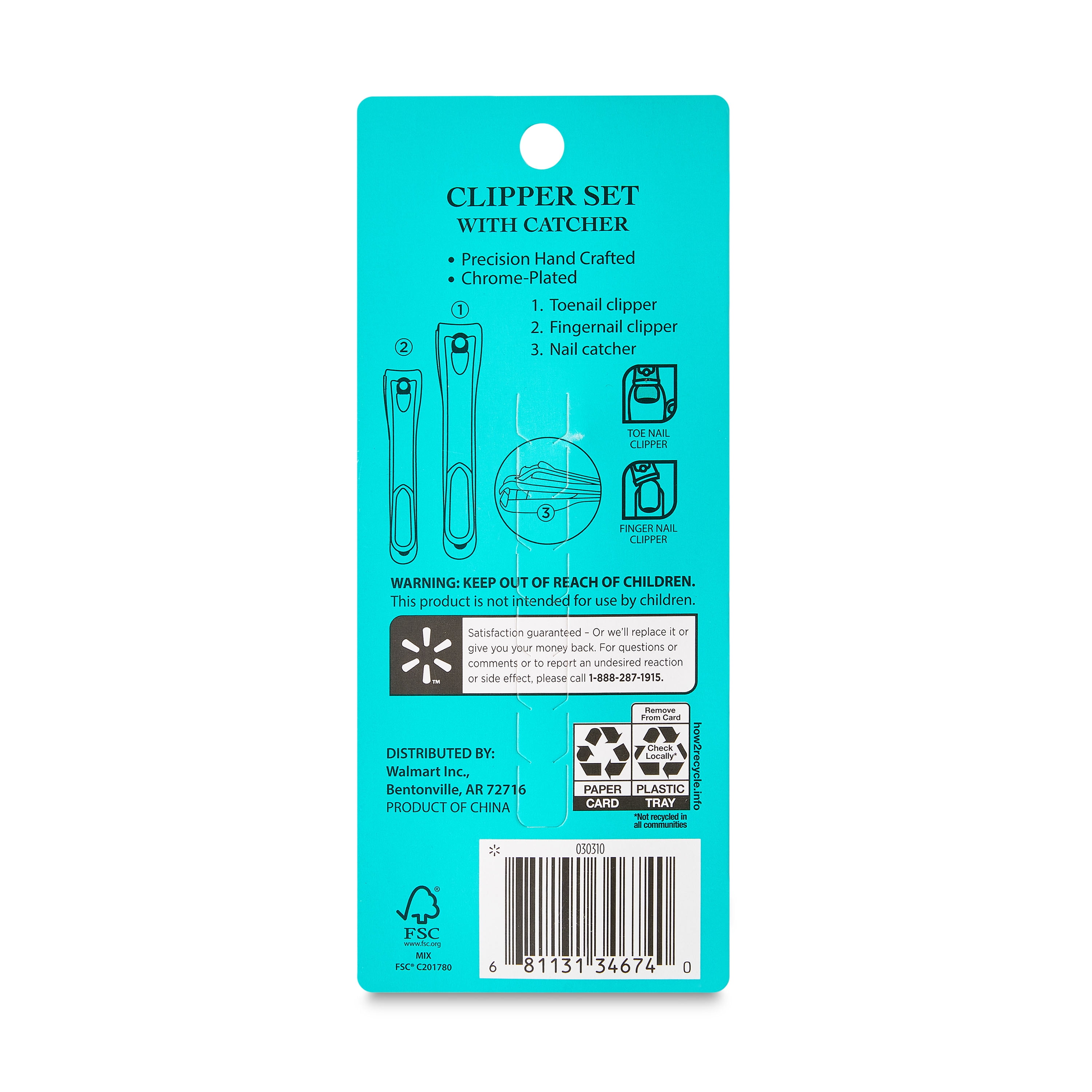 Equate Metal Nail Clipper Set with Catcher, Precision Grooming Tools (Silver, 2 Pieces) vjigf