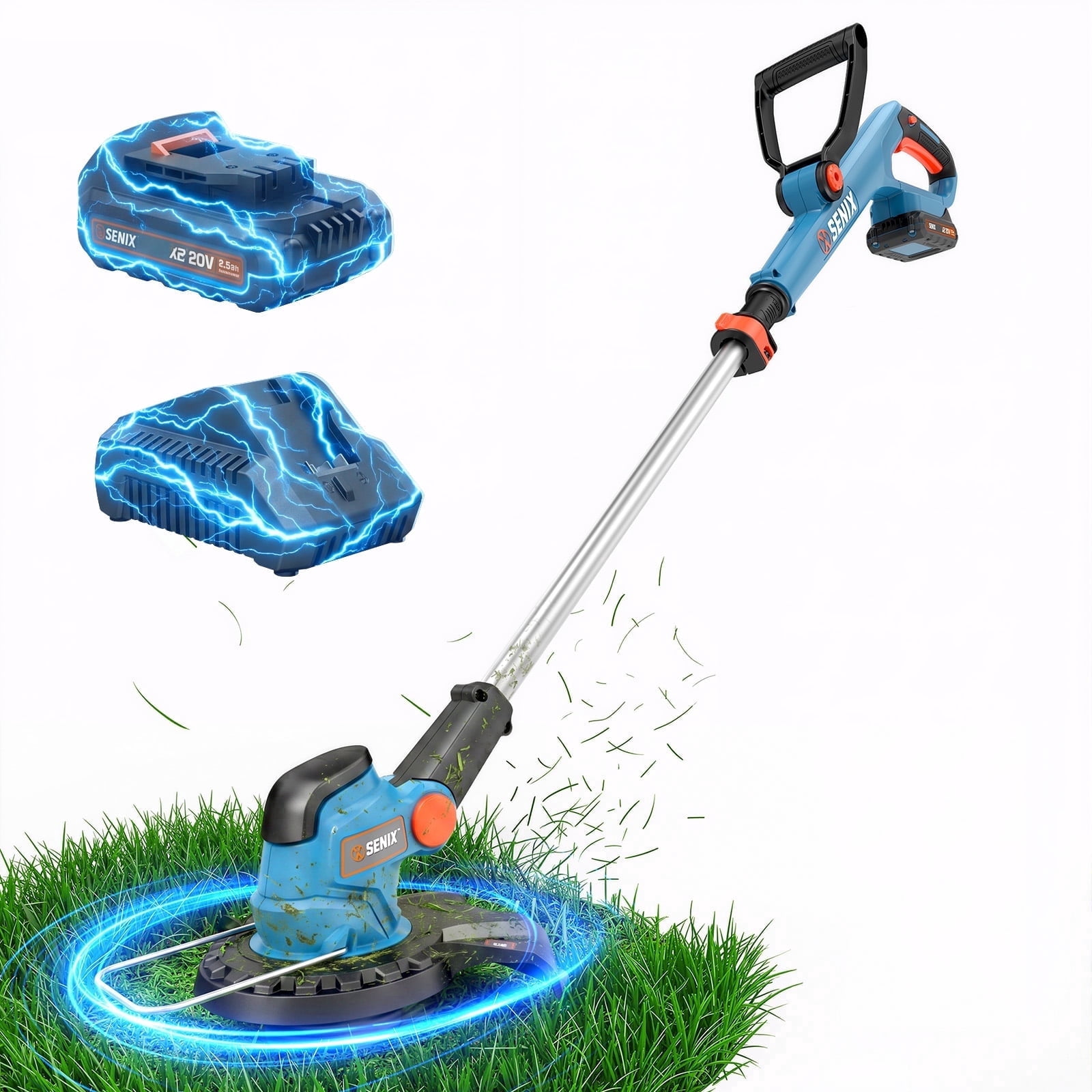Senix Cordless Electric String Trimmer and Edger, 20V Lawn Grass Trimmer with 2.5Ah Battery and Charger (10 in) oywwj