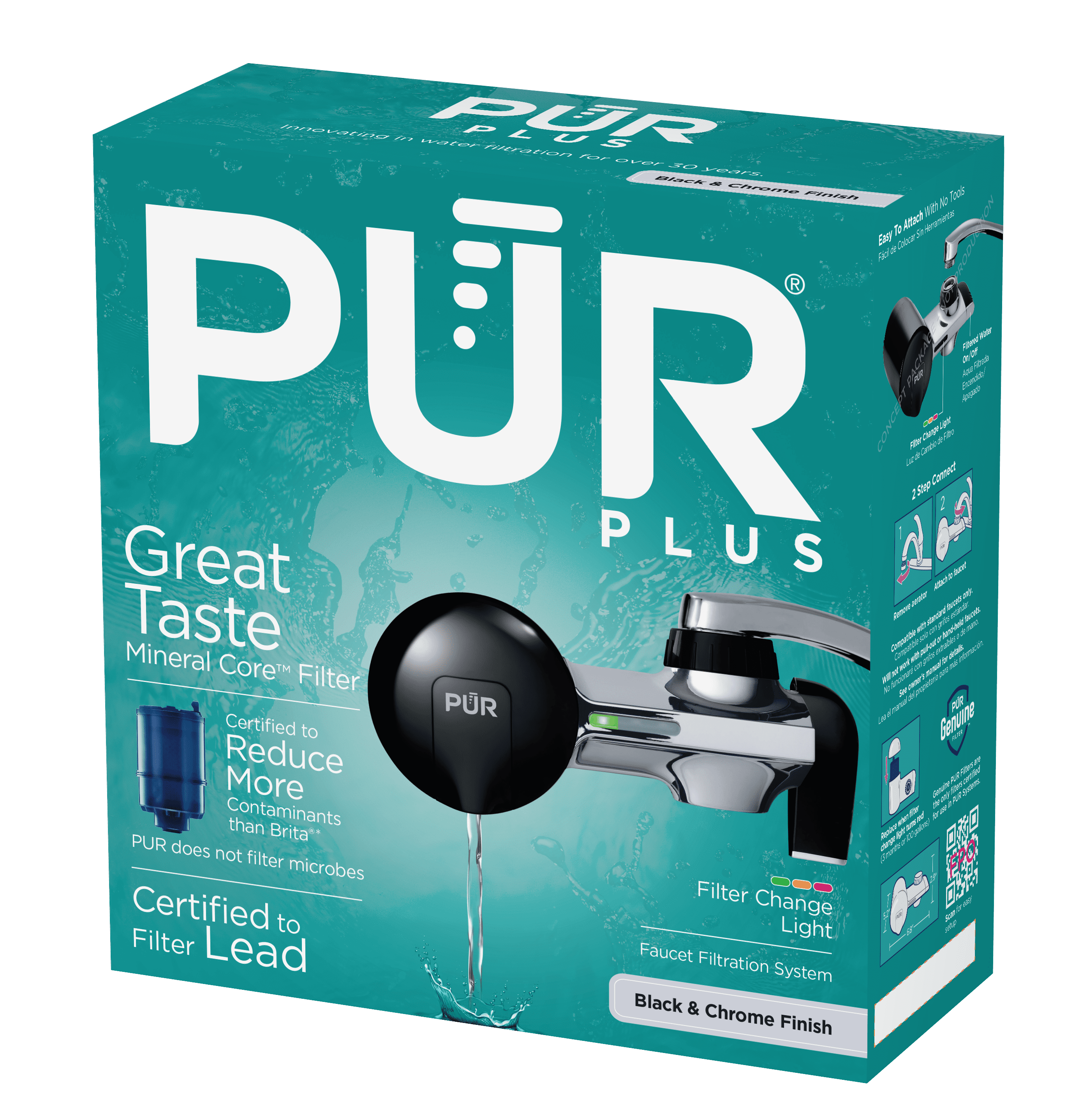 PUR PLUS Faucet Mount Water Filtration System (Black/Chrome, 1 Count) lcuca