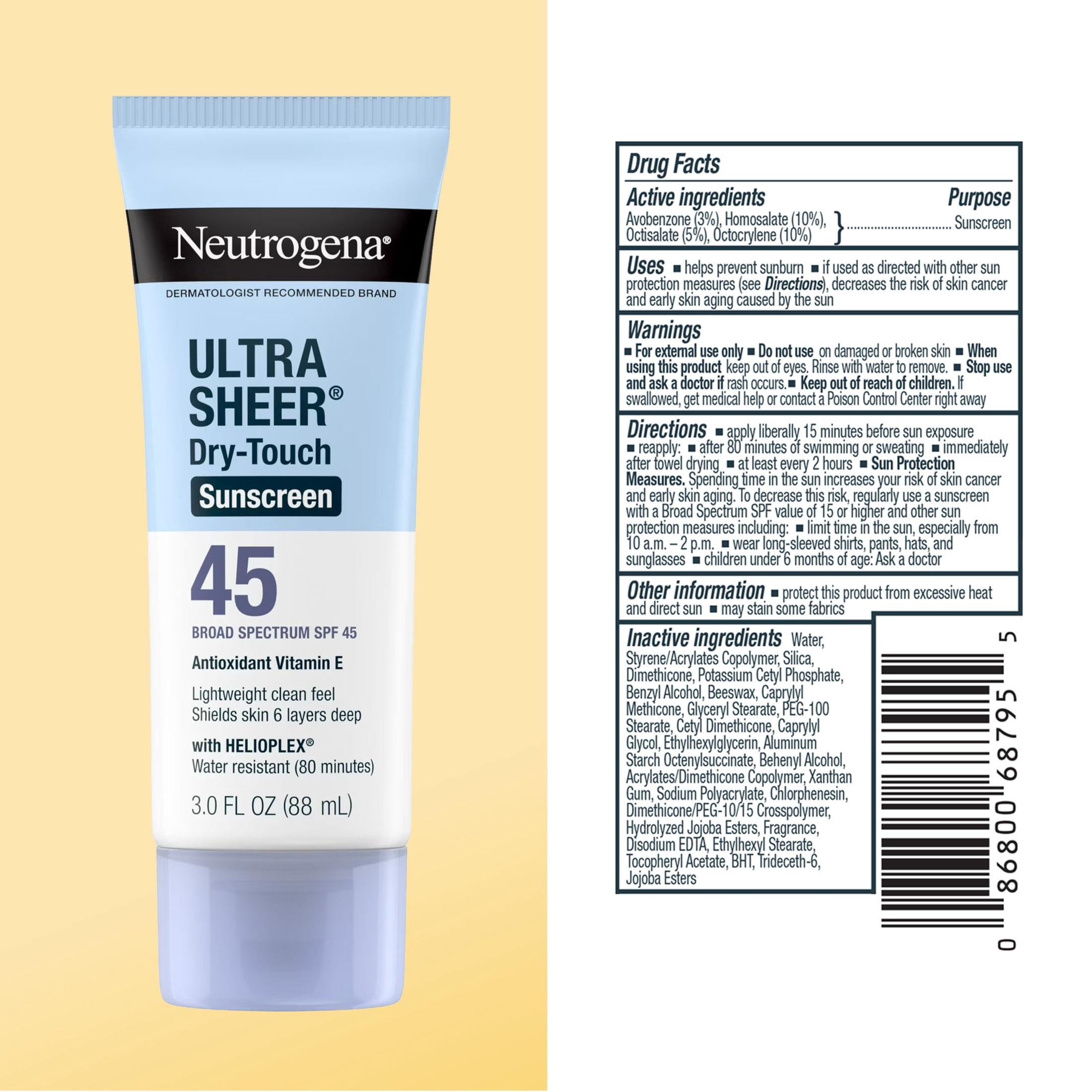 Neutrogena Ultra Sheer Dry-Touch Sunscreen Lotion Broad Spectrum SPF 45 (White, 2-Pack of 3 fl oz) uyb0b