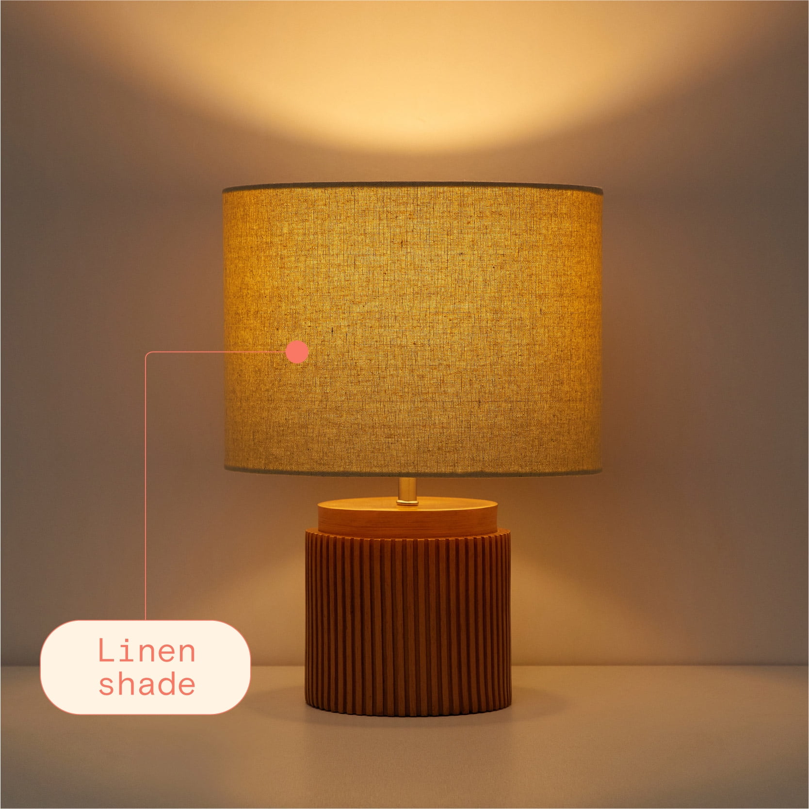 Beautiful by Drew Barrymore Faux Ribbed Wood Table Lamp (Brown, 10.25 in x 10.25 in x 14 in) 70bni