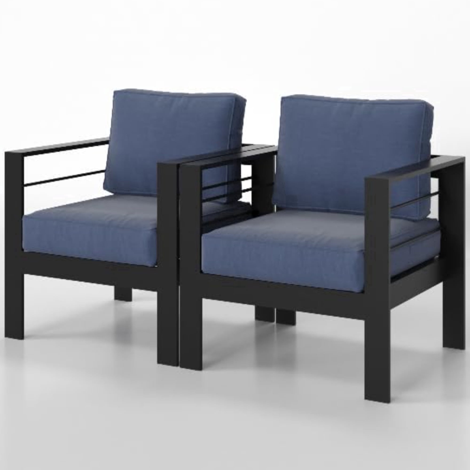 Kiootto Aluminum Patio Armchair Set (2-Piece, Blue Cushions, 28 in W x 26 in D x 32 in H) kfbl0
