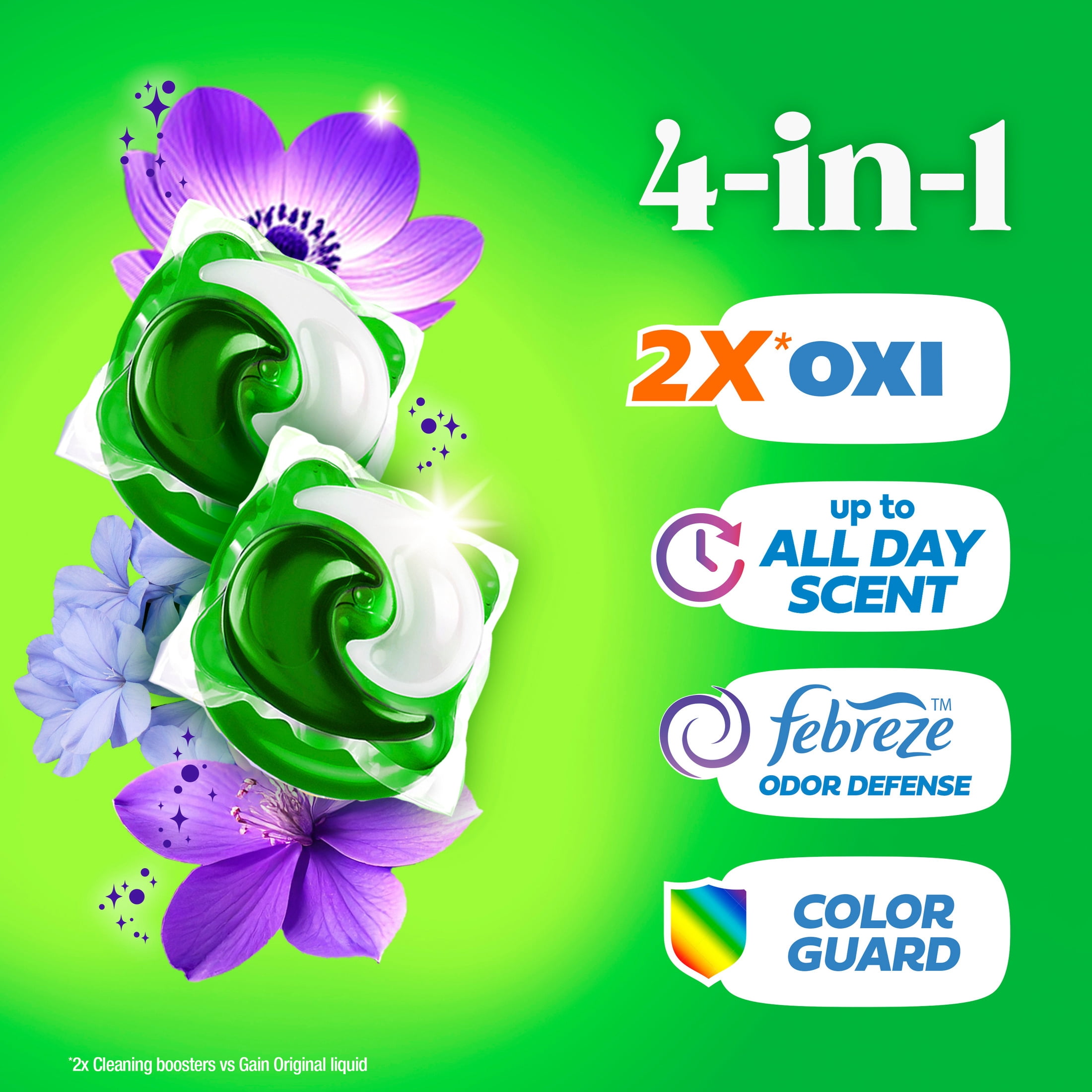 Gain Flings Laundry Detergent Pacs, 4-in-1 Oxi Boost and Febreze, Moonlight Breeze Scent (12 Count) trko2