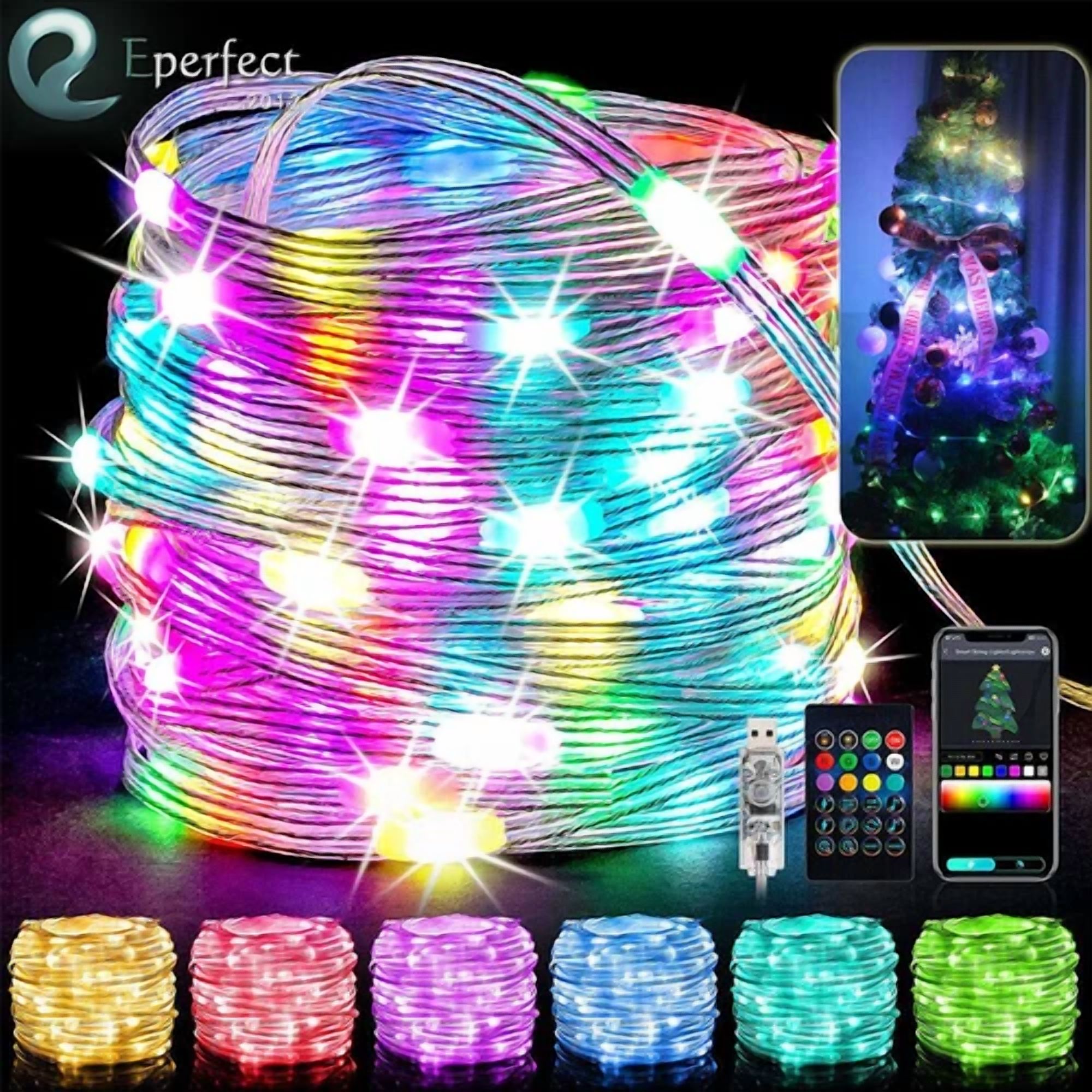 VAULT LED Strip String Fairy Lights Remote Control Color Changing RGB (Multi-Color, 33 ft) 4ebcf