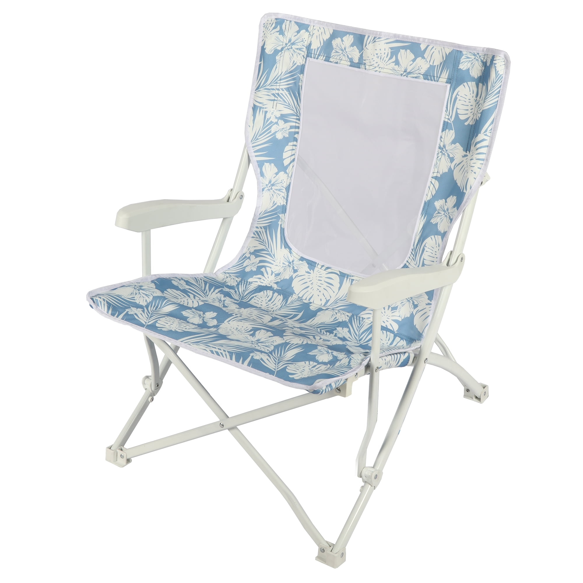 Mainstays Folding Beach Chair with Hard Armrests and Mesh Back (Blue, 15 in Seat Height) 2f12d