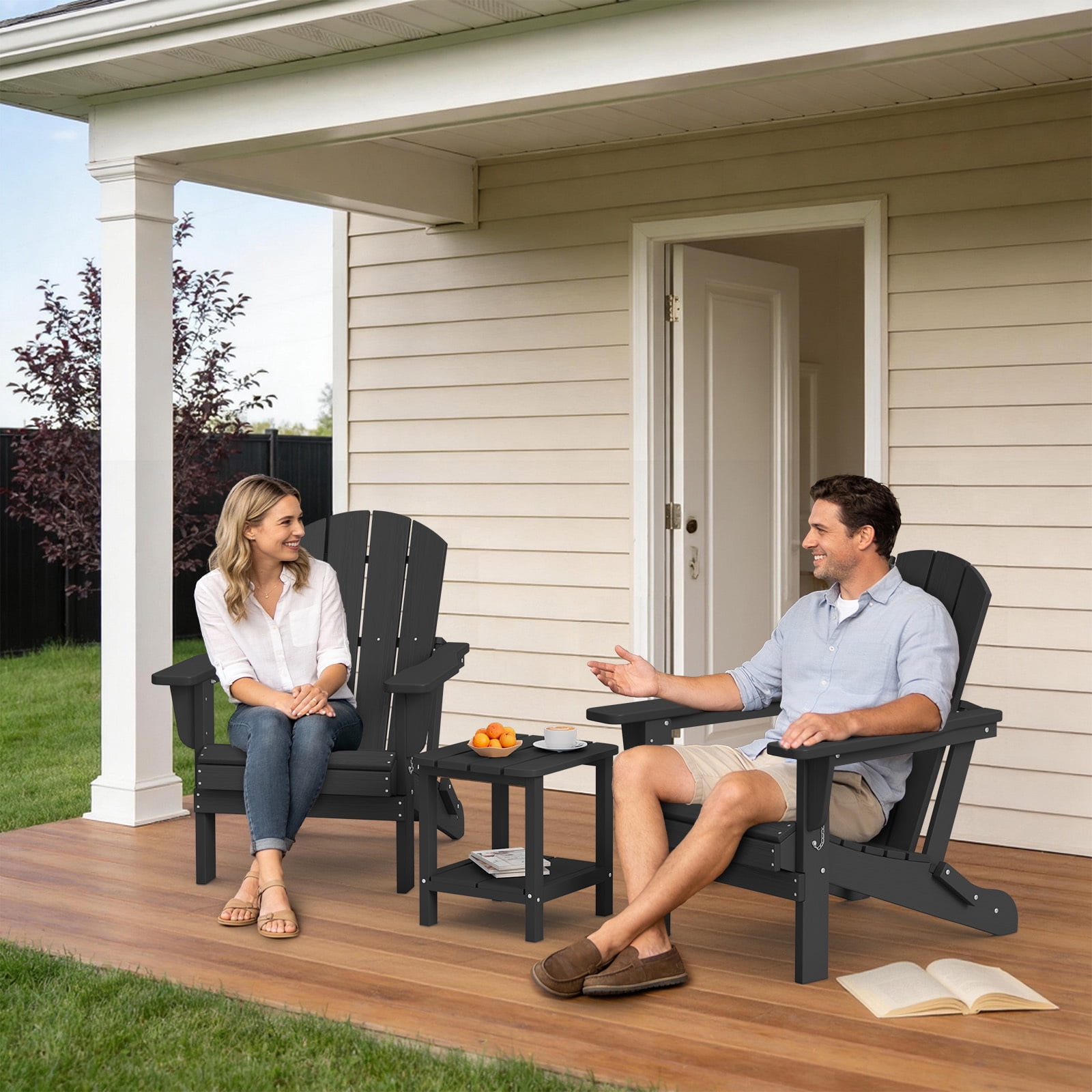 Loyalice Folding Adirondack Chair, Weather-Resistant HDPE Outdoor Patio Chair with Ergonomic Backrest (Black, 360 lb Capacity) wxm2z