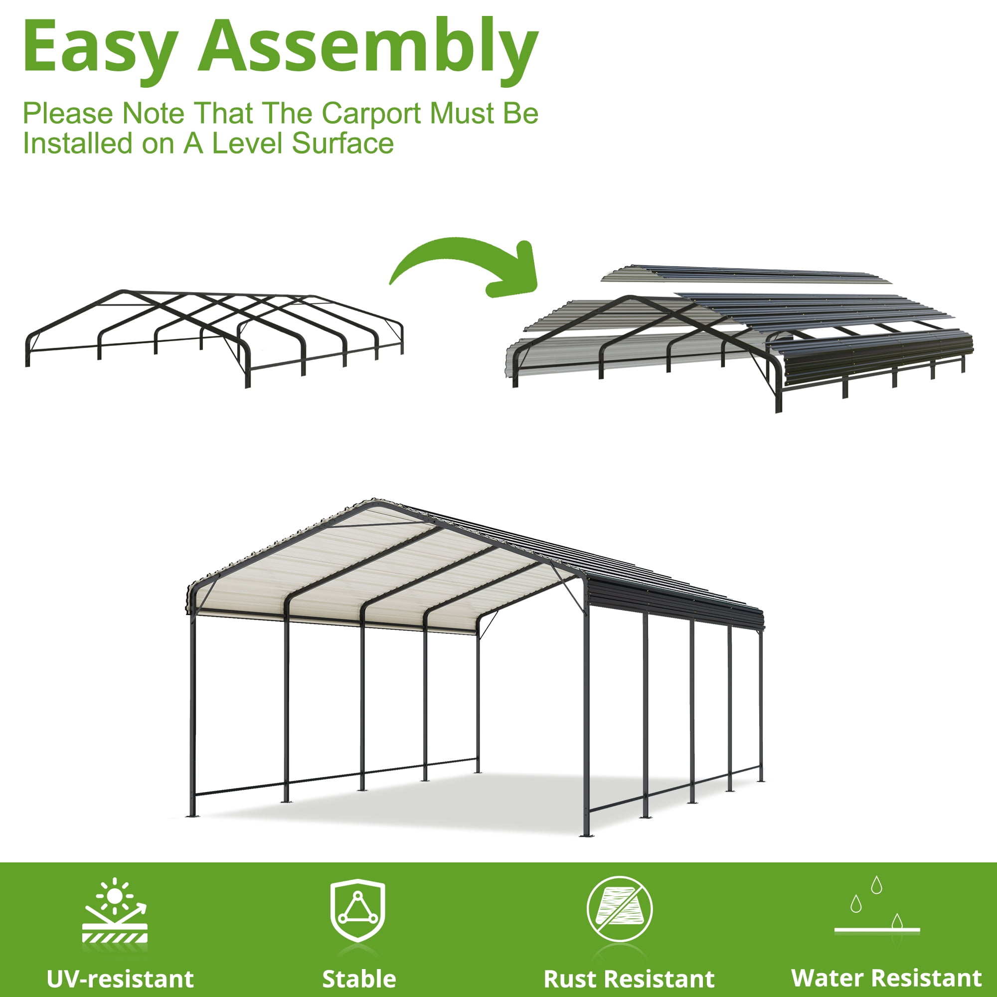 NETAJE Heavy Duty Metal Carport, Galvanized Steel Roof Outdoor Shelter for Vehicles (12 ft x 20 ft) vzc3b