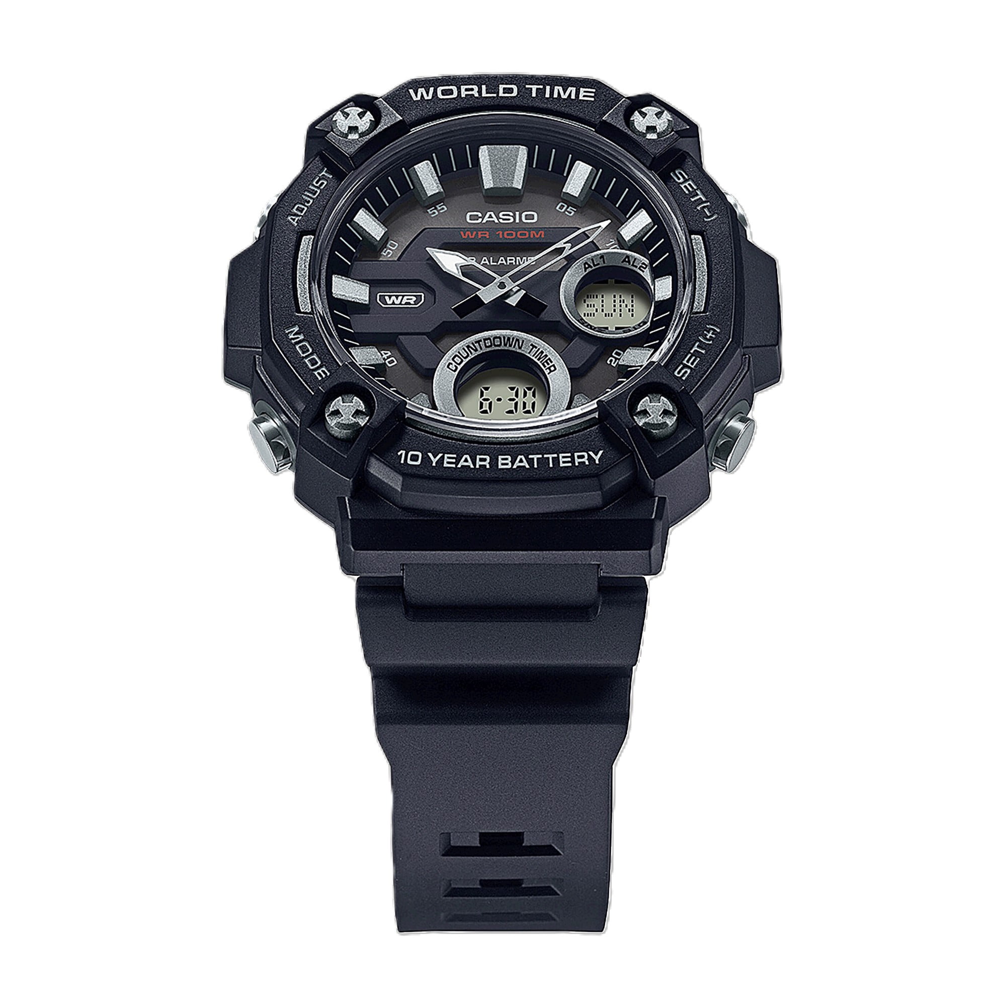 Casio Men's Heavy Duty Analog-Digital World Time Watch (Black, 50 mm) qodgv