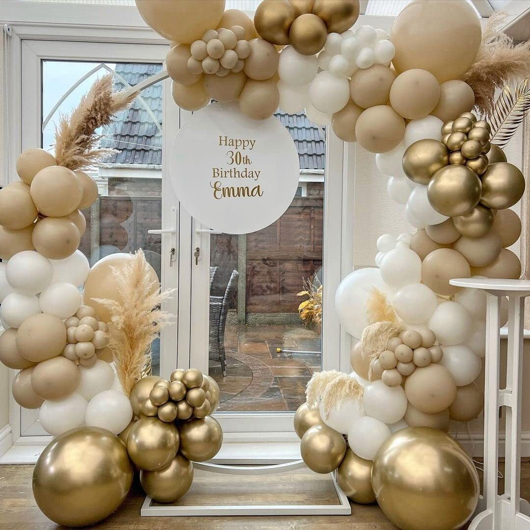 AOWEE Boho Balloon Garland Arch Kit, White and Gold Latex Balloons for Wedding and Birthday Party Decorations (126 Piece Set) kn4yj