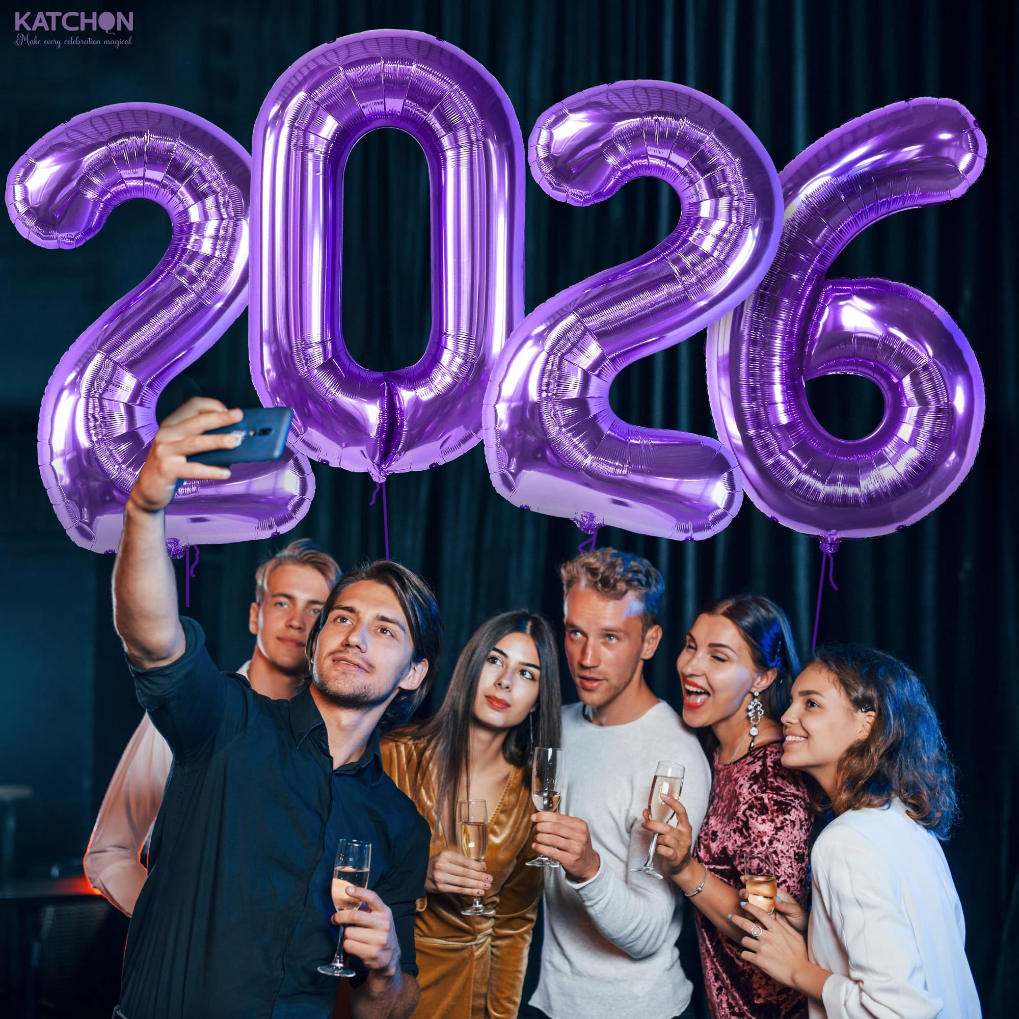 Katchon 2026 Number Balloons, Giant Foil Party Decorations for New Year Eve (Purple, 42 in) egbx3