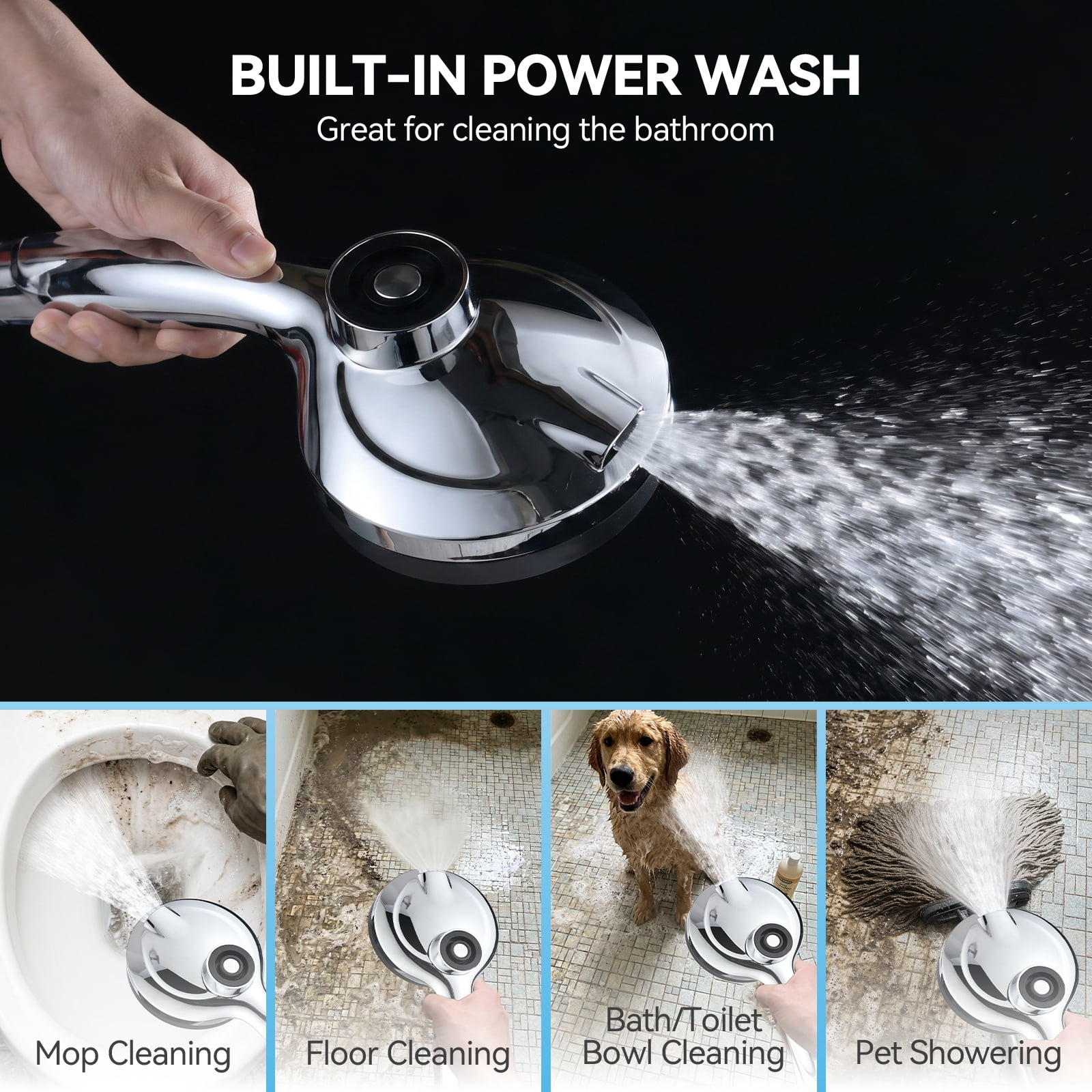 INAVAMZ 12 Inch High Pressure Rain Shower Head and 9-Spray Handheld Combo with Magnetic Docking (Matte Black, 60 in Hose) 0ys75