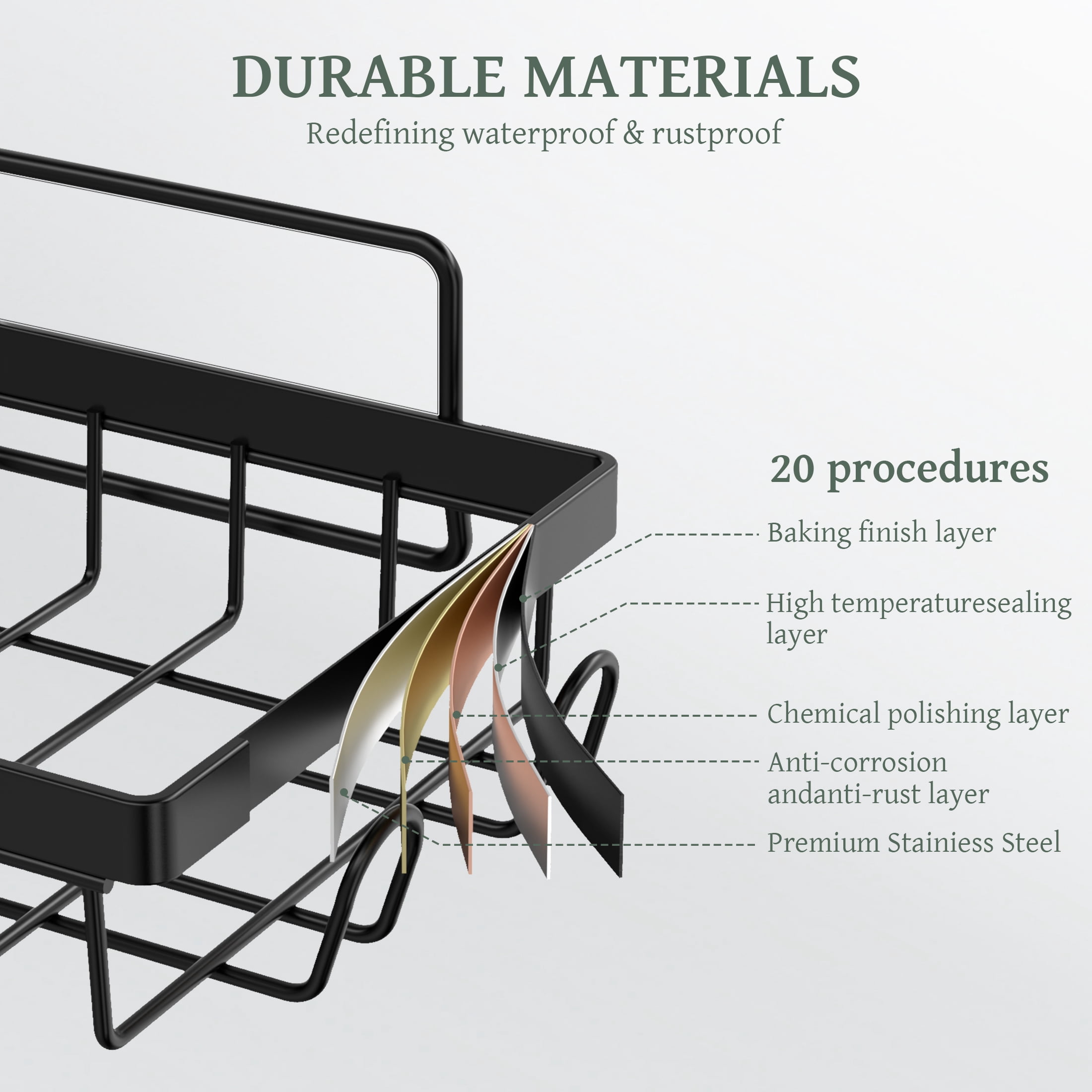 Siaomo Adhesive Shower Caddy Organizer Set, Rustproof Stainless Steel Bathroom Shelves with Hooks (Black, 5 Pack) h1jd6