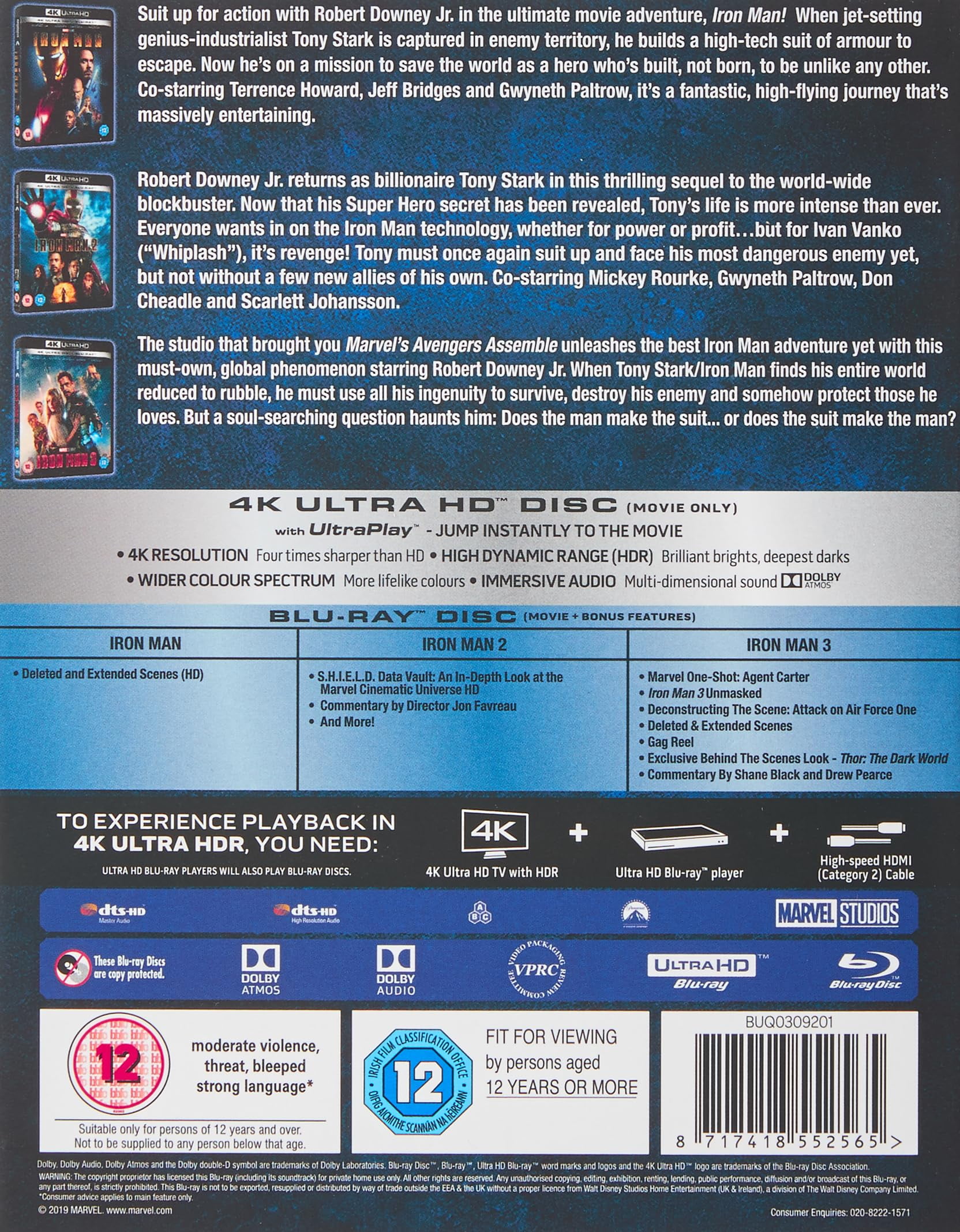 Disney Iron Man Trilogy 4K UHD Collection (3-Disc Set) dsbo0
