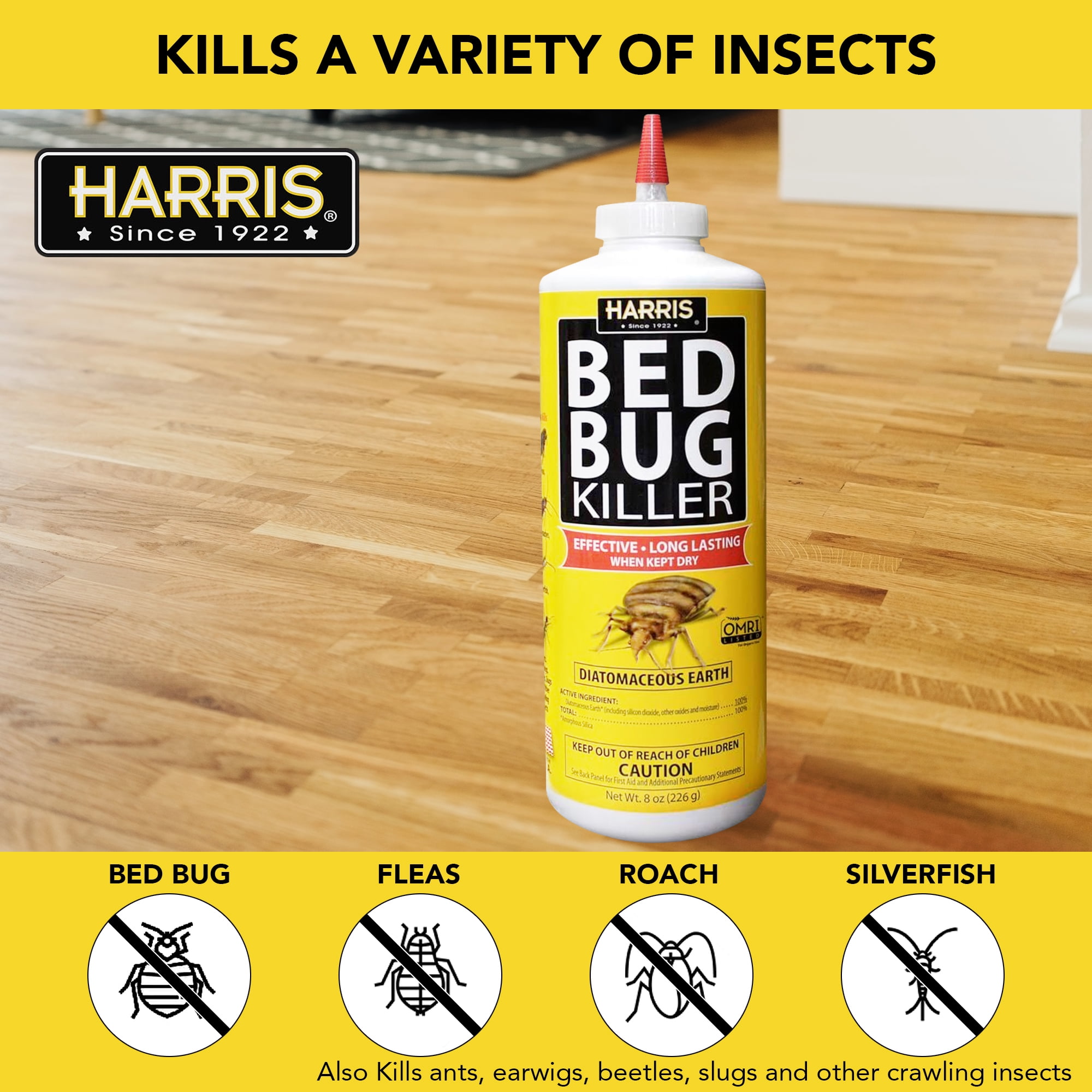 Harris Bed Bug Killer Diatomaceous Earth Powder (White, 8 oz) e4oqs