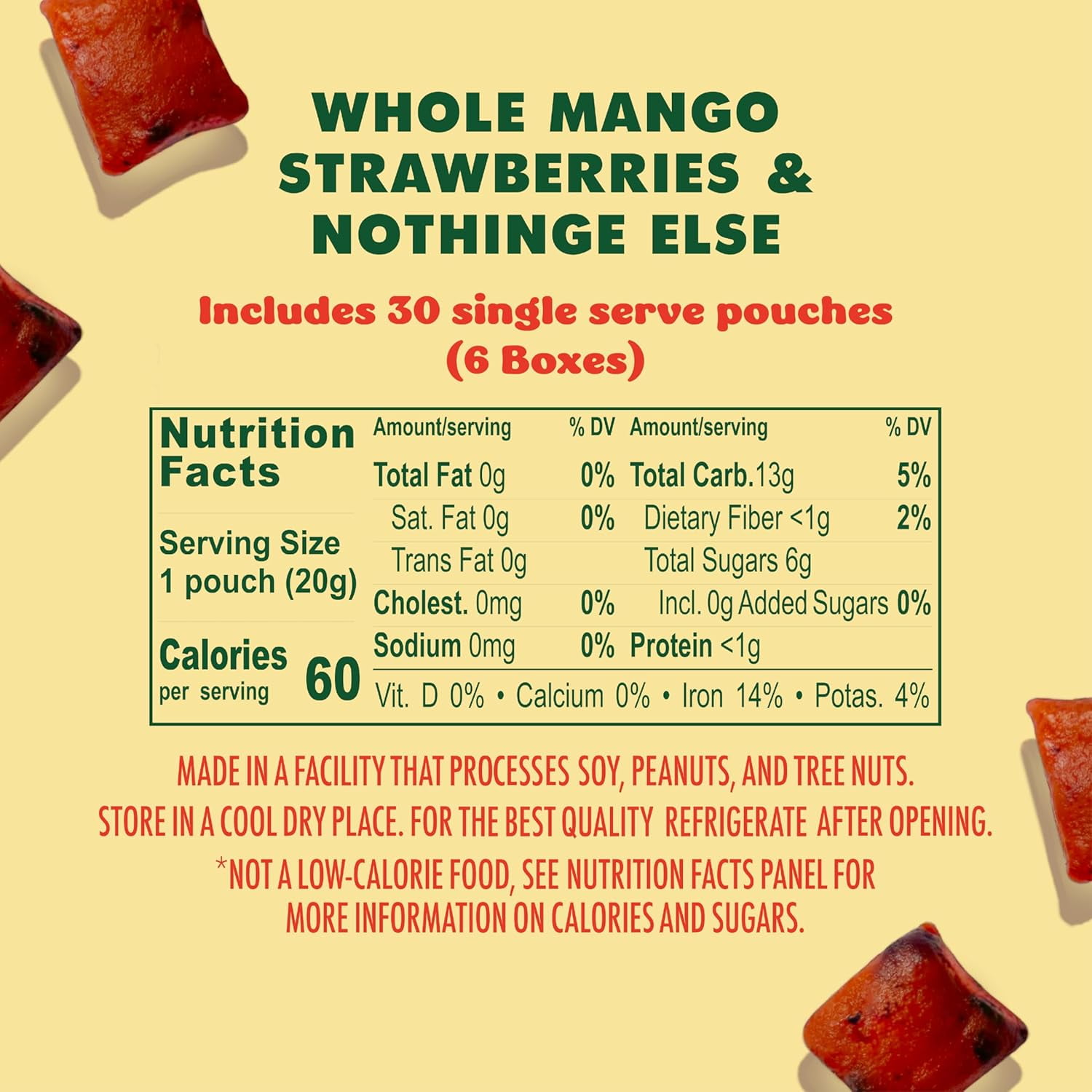 Solely Organic Mango & Strawberry Whole Fruit Gummies (Real Fruit Snack, Vegan, Non-GMO, 30 Bags) tqjow