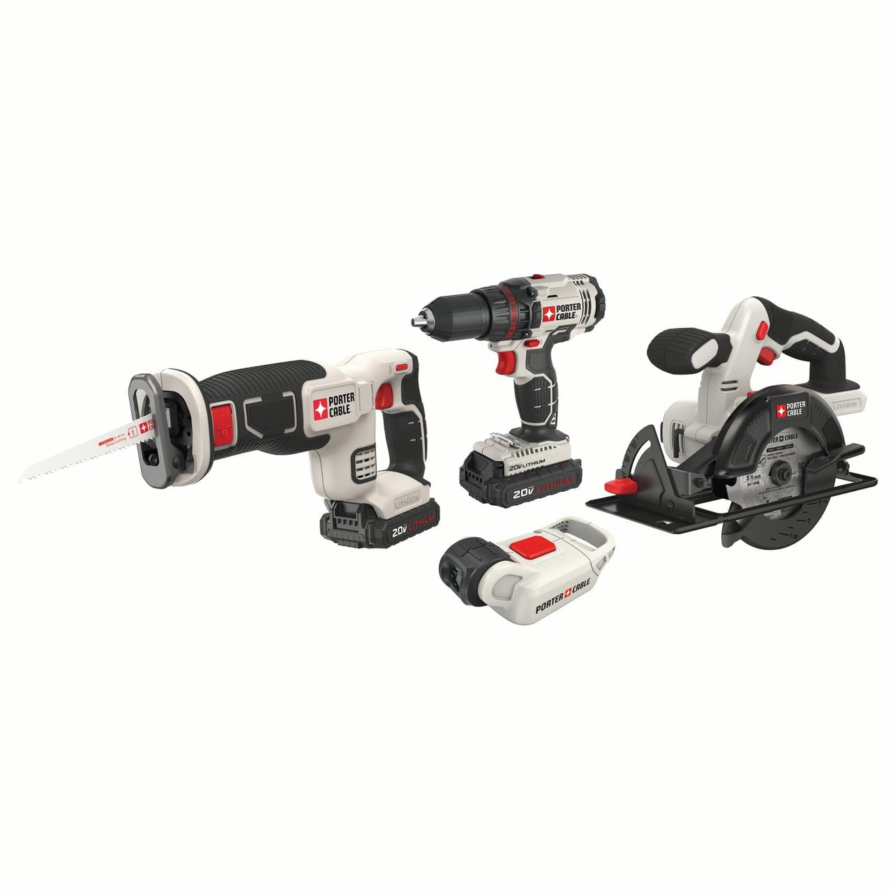 PORTER-CABLE 20V Max Lithium-Ion 4-Tool Cordless Power Tool Combo Kit (Red, 4-Piece Set) fq1zh