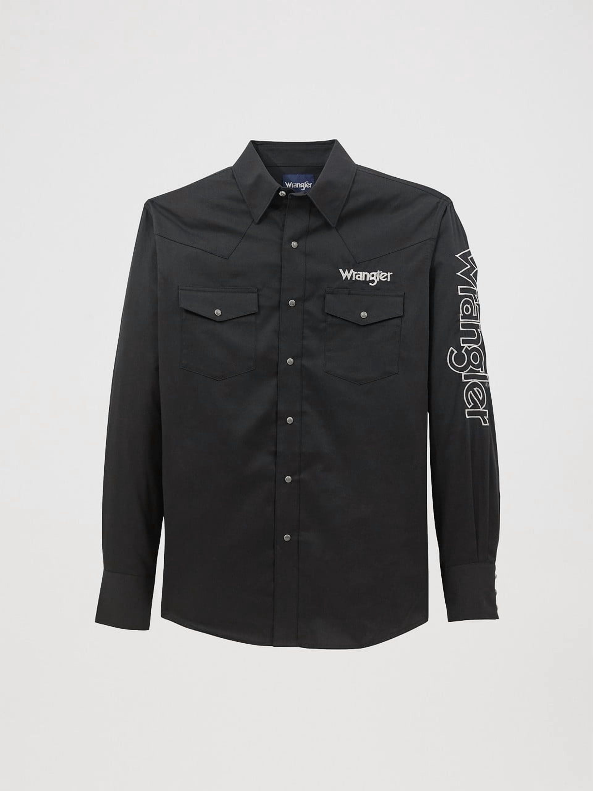 Wrangler Men's Western Long Sleeve Shirt (Black, XXL) gdm9h