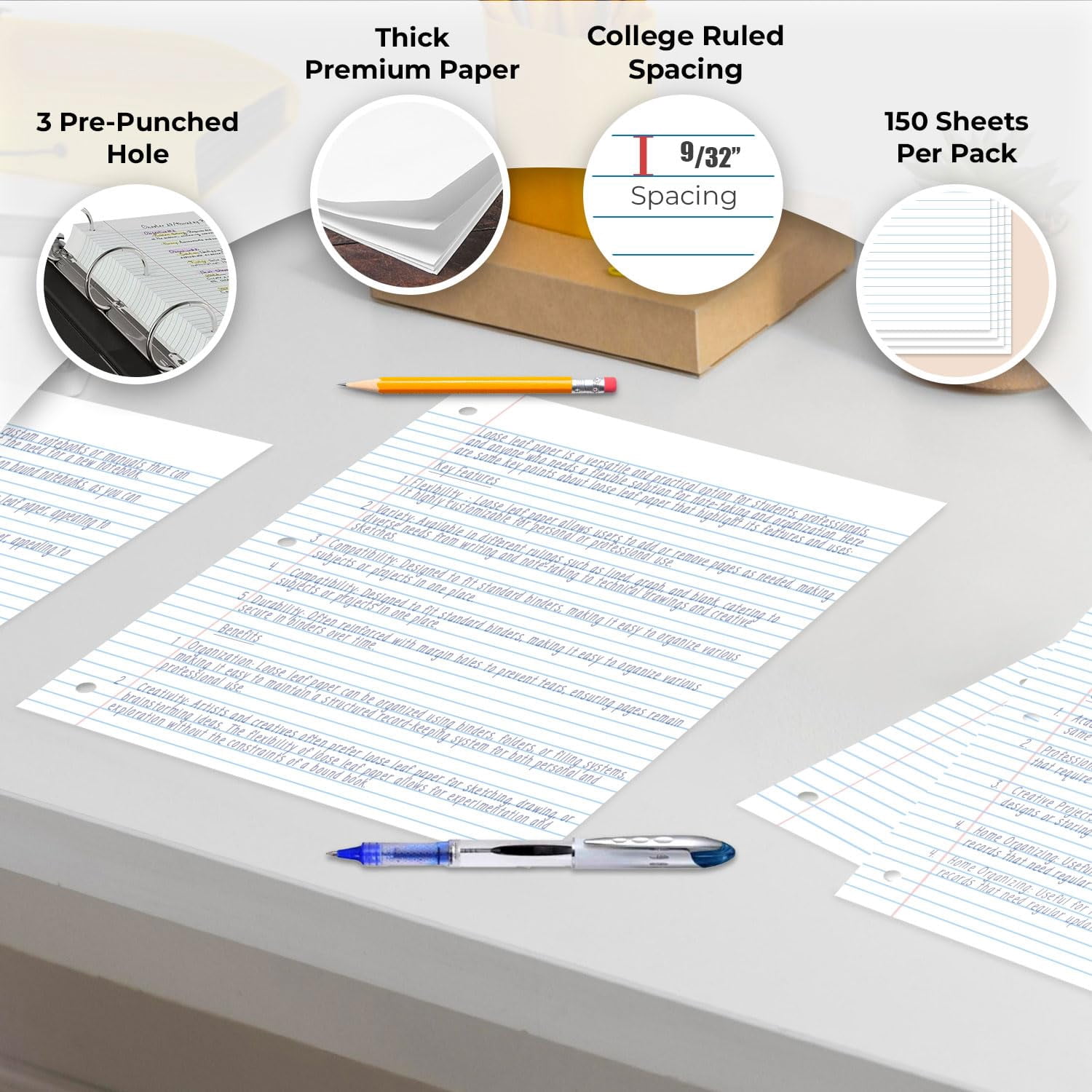Rosmonde College Ruled Loose Leaf Filler Paper (White, 450 Sheets, 8 in x 10.5 in) idyce