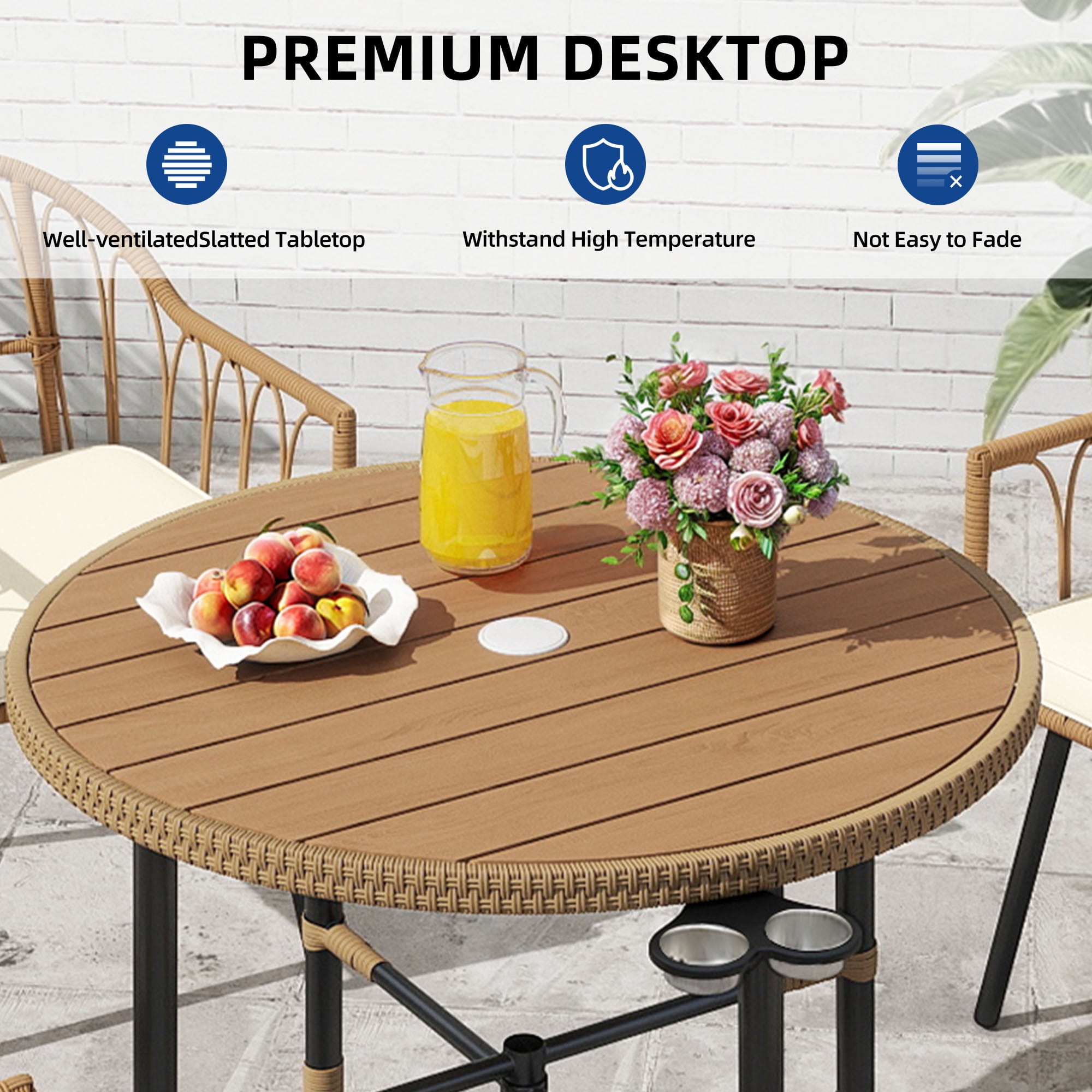 Uforic 5-Piece Outdoor Patio Dining Set, Rattan Wicker Chairs and Round Table with Umbrella Hole (Beige, 5-Piece Set) w85un