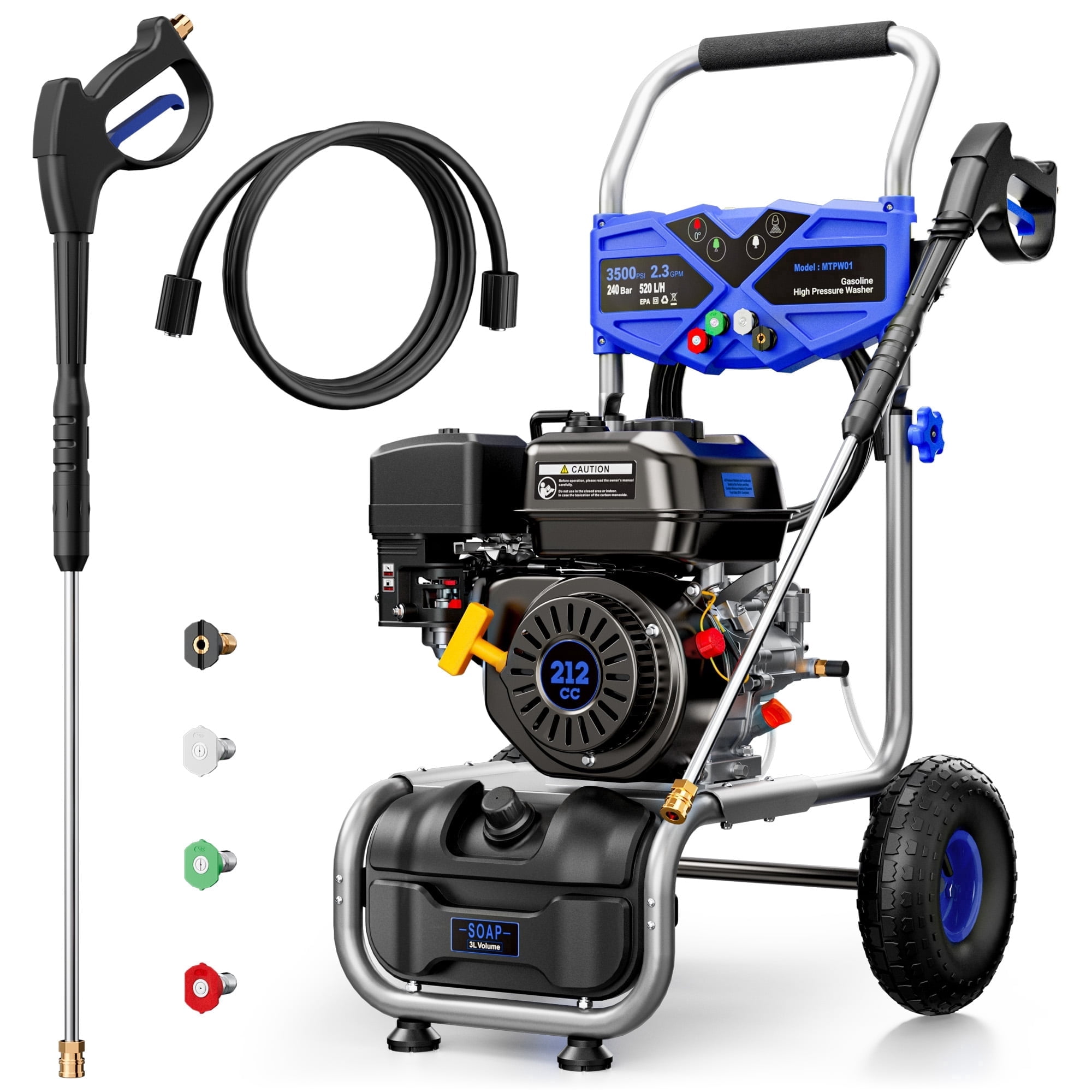 Efurden 3500 PSI Gas Pressure Washer, 212cc Engine 2.3 GPM High-Power Cleaner with 4 Quick-Connect Nozzles (Blue, 25 ft Hose) uvdru