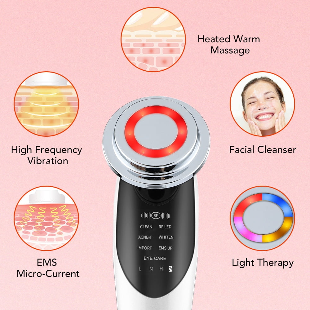 Mofajang 7-in-1 Facial Massager Device, LED Light Therapy Skin Tightening Tool, Electric Face Lifting & Rejuvenation (White, 1 Count) m6ddm