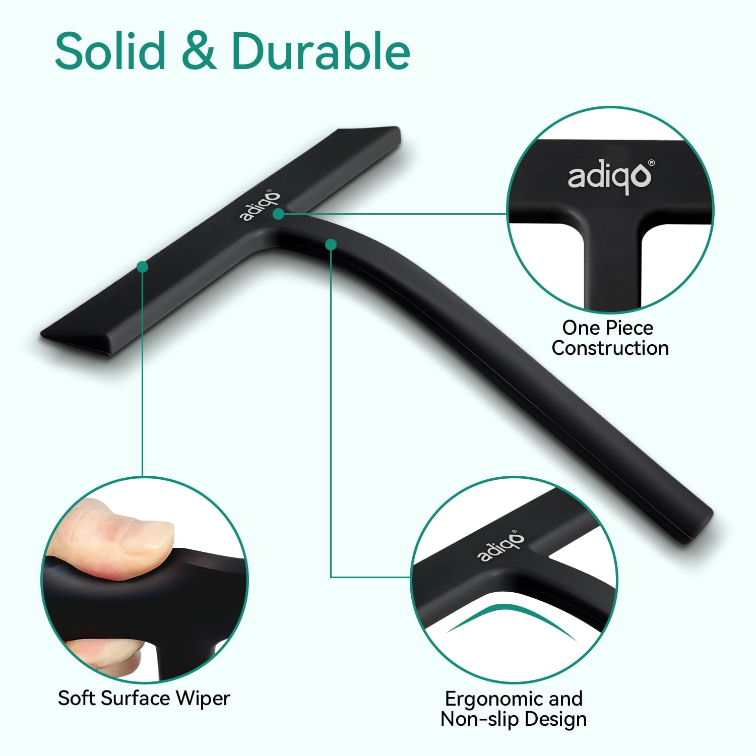 ADIQO Silicone Shower Squeegee for Bathroom Glass and Mirrors (Matte Black, 9 in) ofvmp