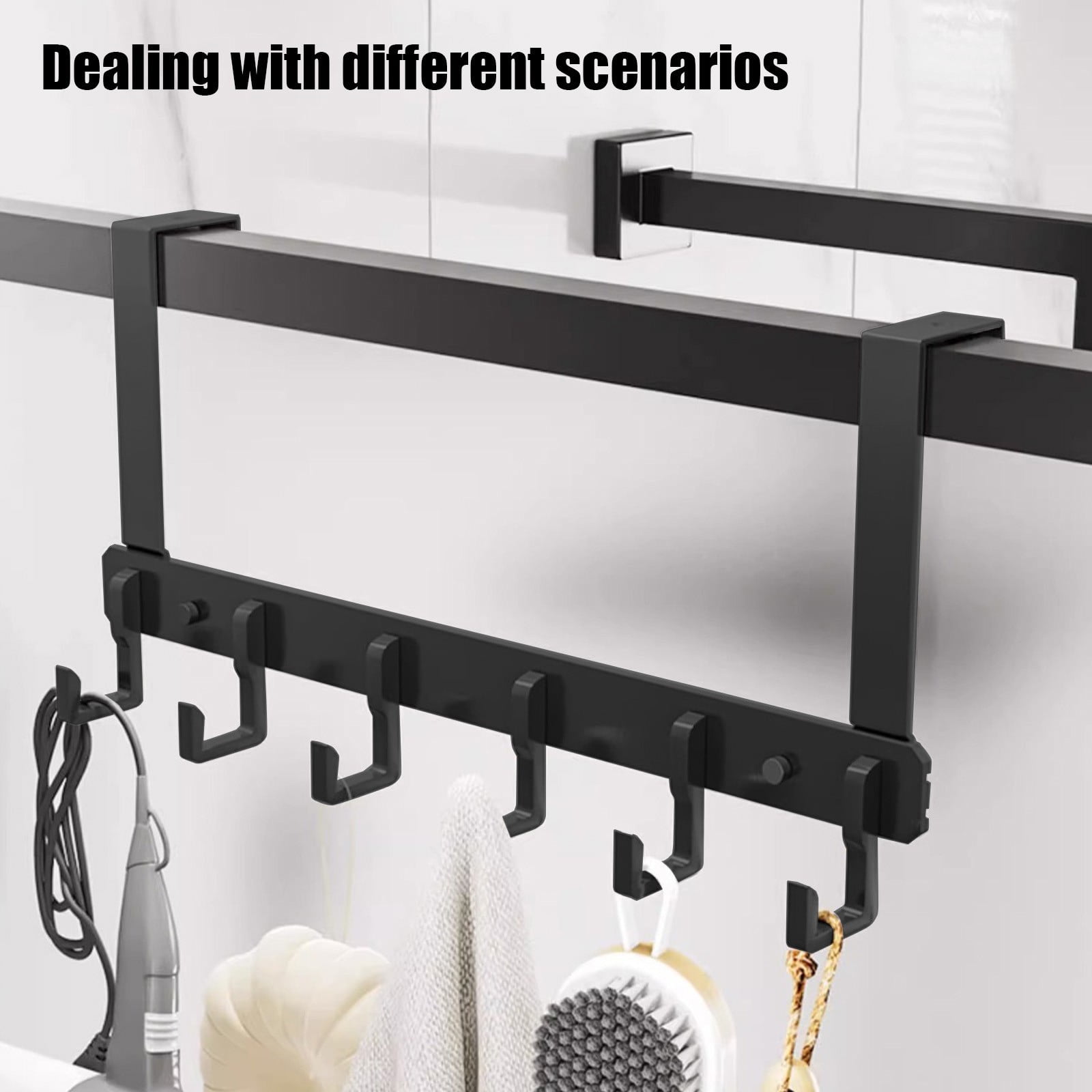 Ikohbadg Over The Door Towel Rack, Heavy-Duty Metal Organizer with 6 Hooks for Bathroom and Bedroom (Grey, 15.8 in x 5.5 in) h4jll