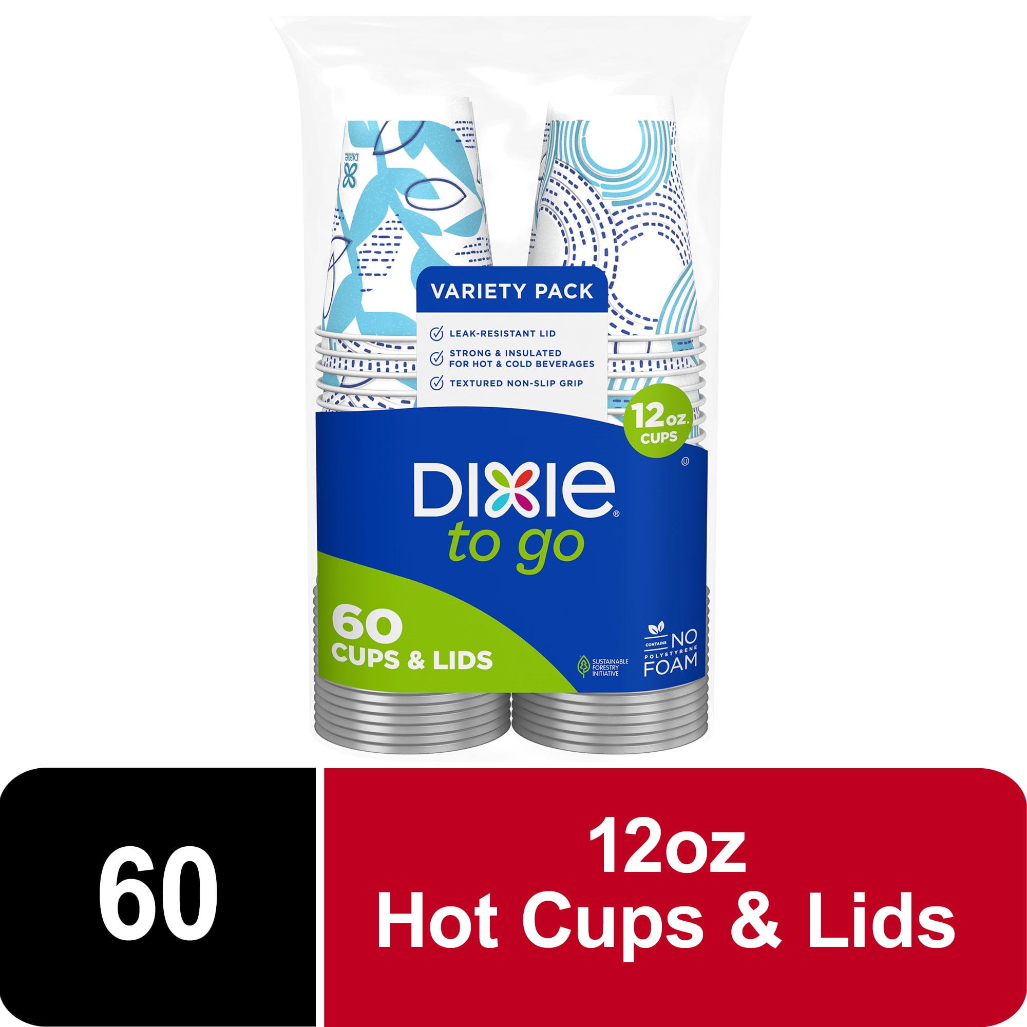 Dixie To Go Insulated Paper Cups with Leak-Resistant Lids (Multi-Color, 60 Count, 12 oz) mf1zo