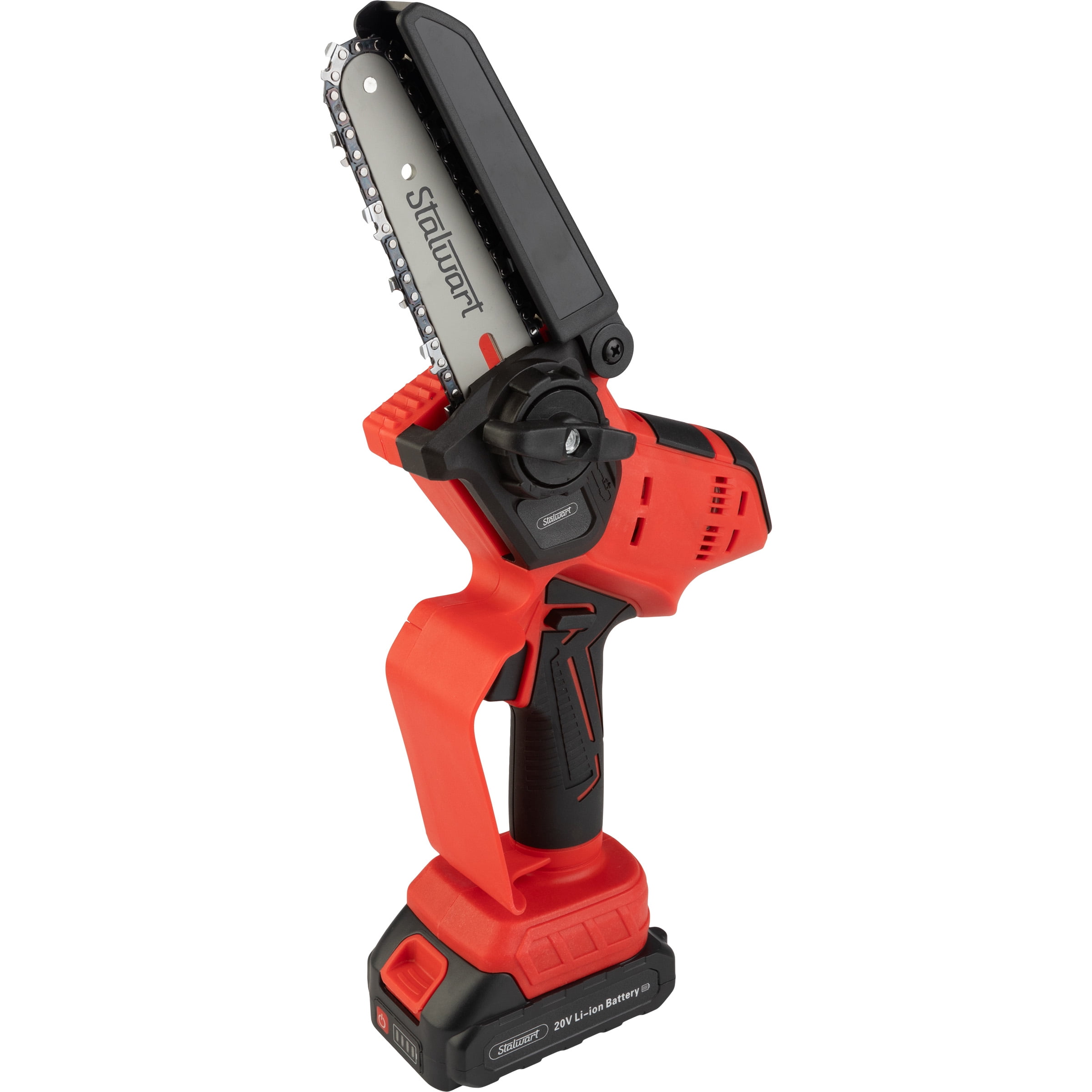 Stalwart 5-Inch Mini Chainsaw, Cordless Electric Power Tool with 20V Lithium Ion Battery (Red, 5.29 lb) 1478j