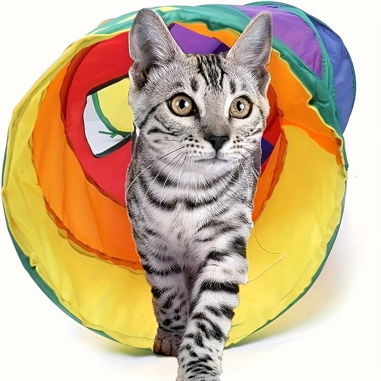 ChicCrate 3-Way S-Shaped Cat Tunnel for Indoor Cats, Collapsible Interactive Play Toy with Crinkle Texture and Peek Holes (Rainbow, 31.5 in) 9r1v0