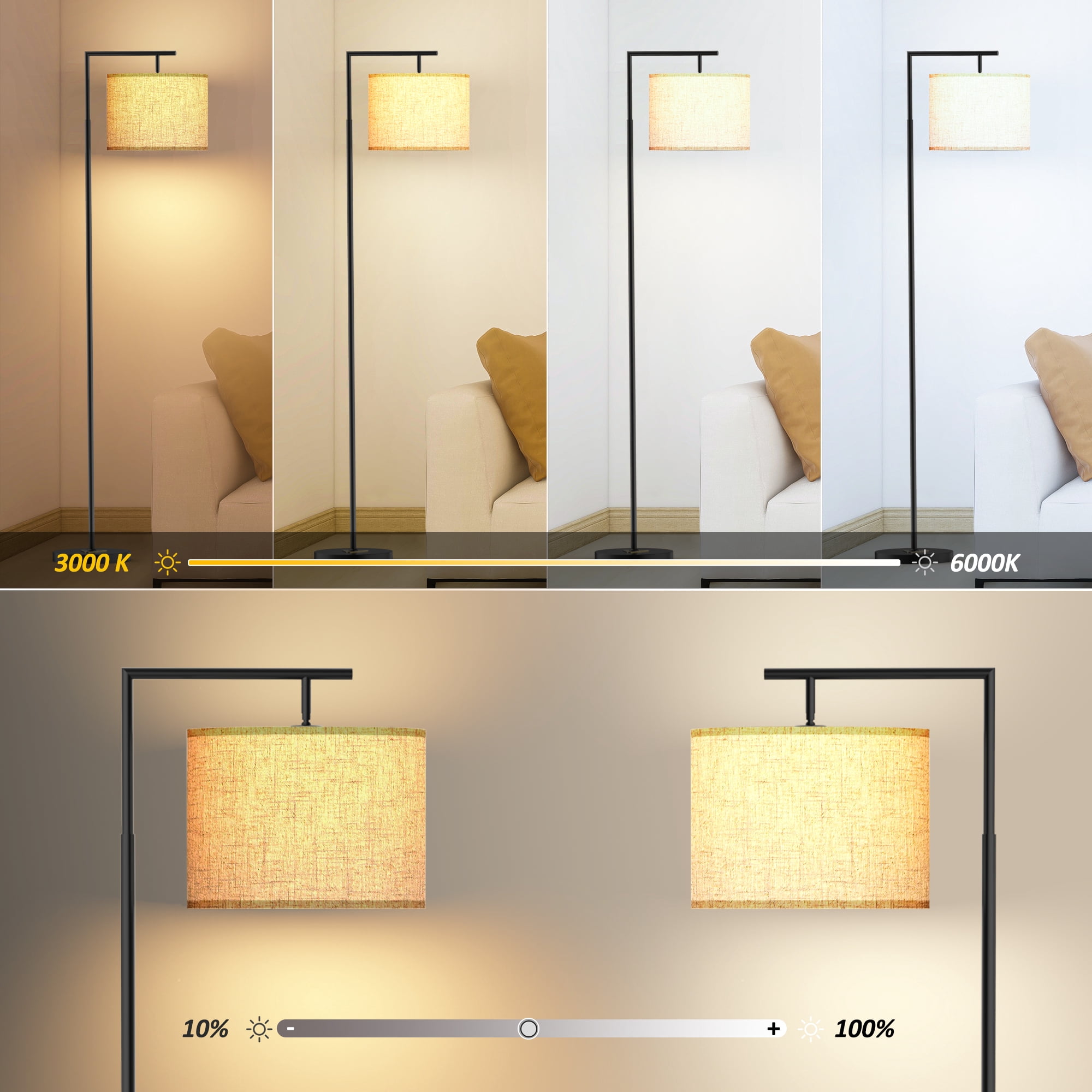 Jurulu Modern Arc Floor Lamp with Remote Control, Adjustable Linen Shade, Dimmable LED Standing Light (White, 61 in) cs74o