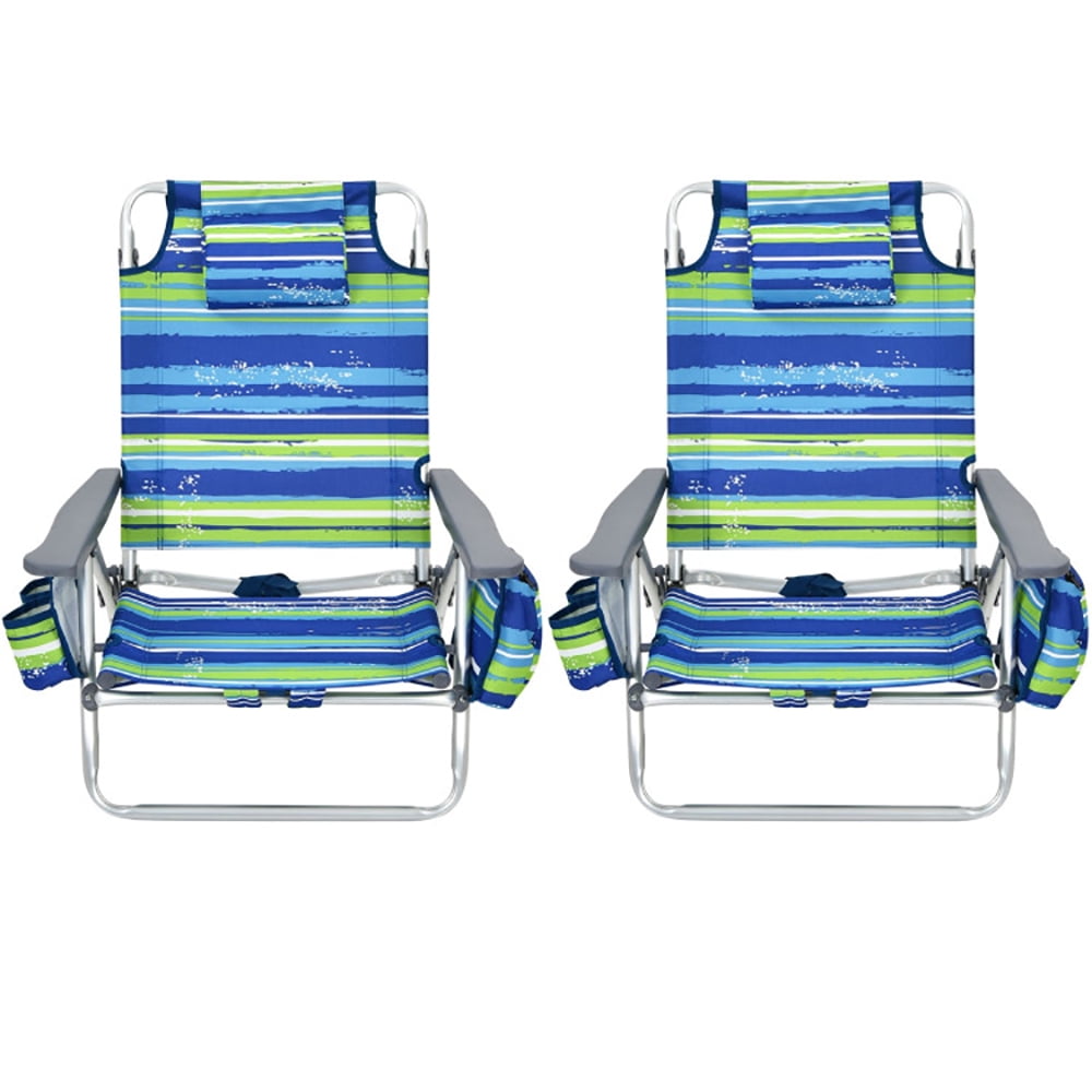 Canddidliike 2-Pack Folding Backpack Beach Chair (5-Position Reclining, Blue, 330 lb Capacity) p5prw