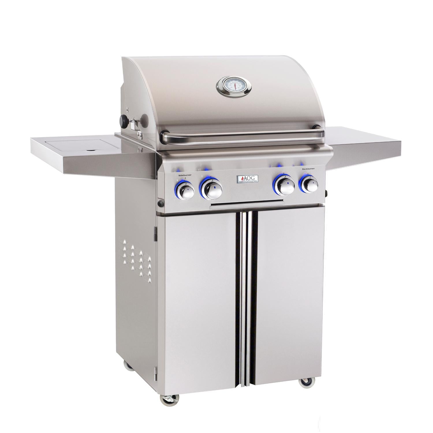 AOG L-Series 24 Inch Propane Gas Grill With Side Burner And Rotisserie Kit (Stainless Steel, 24 in) hh7pg
