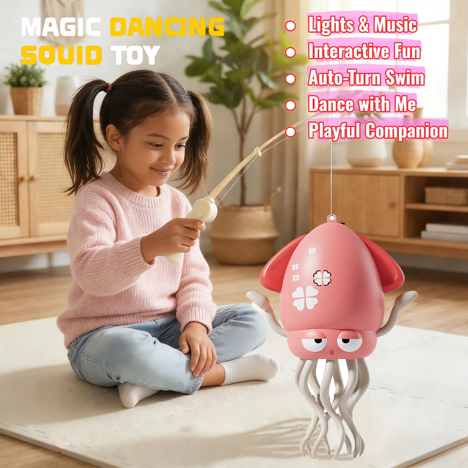 DIDUBUY Electric Dancing Octopus Crawling Toy with LED Lights and Music (Pink, 1 Pack) 0b2eq