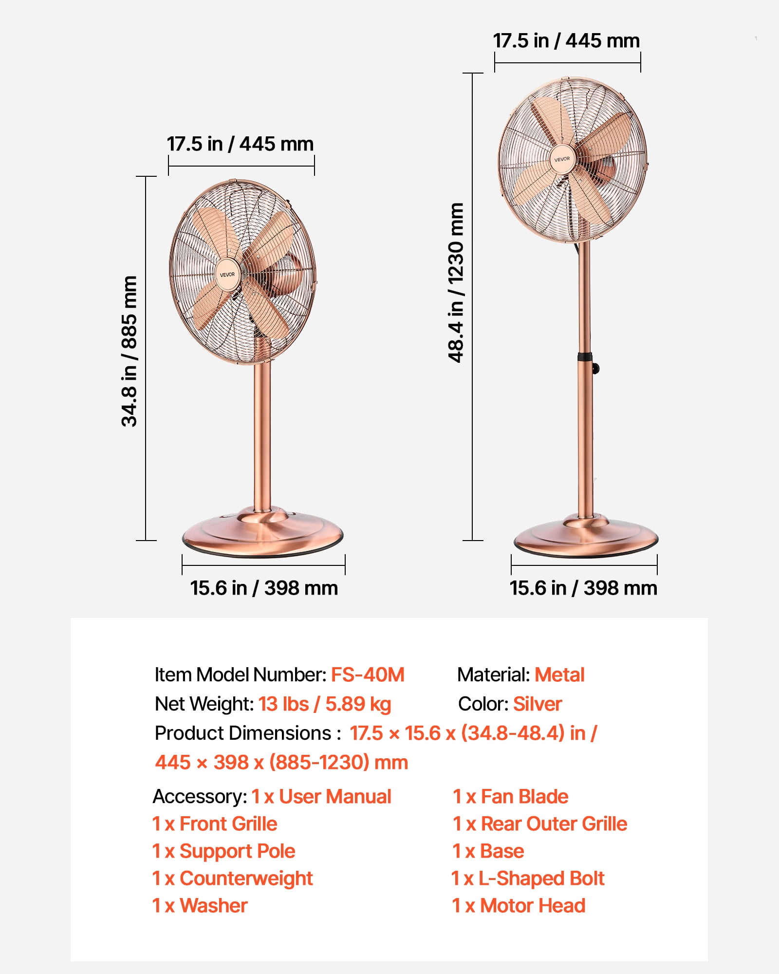 VEVOR 16-Inch High Velocity Pedestal Fan, Industrial Standing Floor Fan with 3-Speed Adjustable Height and 75° Oscillation (16 in) mbs7q