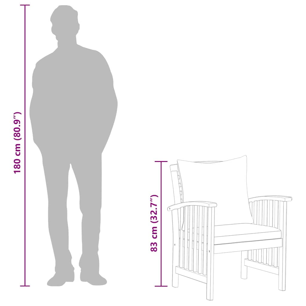 vidaXL Patio Chairs with Cushions (Solid Acacia Wood, Cream White, 2-Piece Set) xhhbb