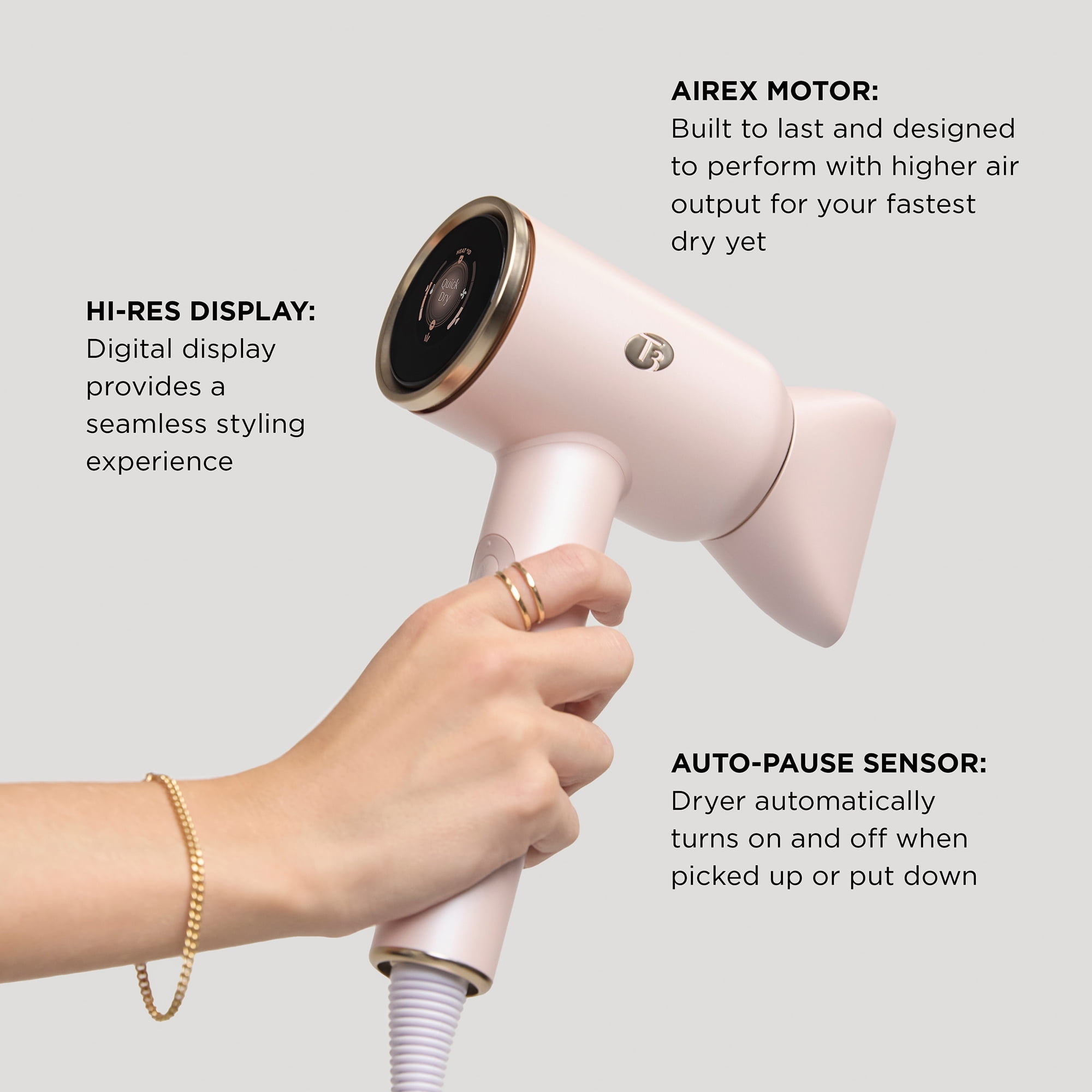 T3 Aire IQ Intelligent Hair Dryer with Heat ID Technology (Satin Blush, 1 Unit) ze5wj