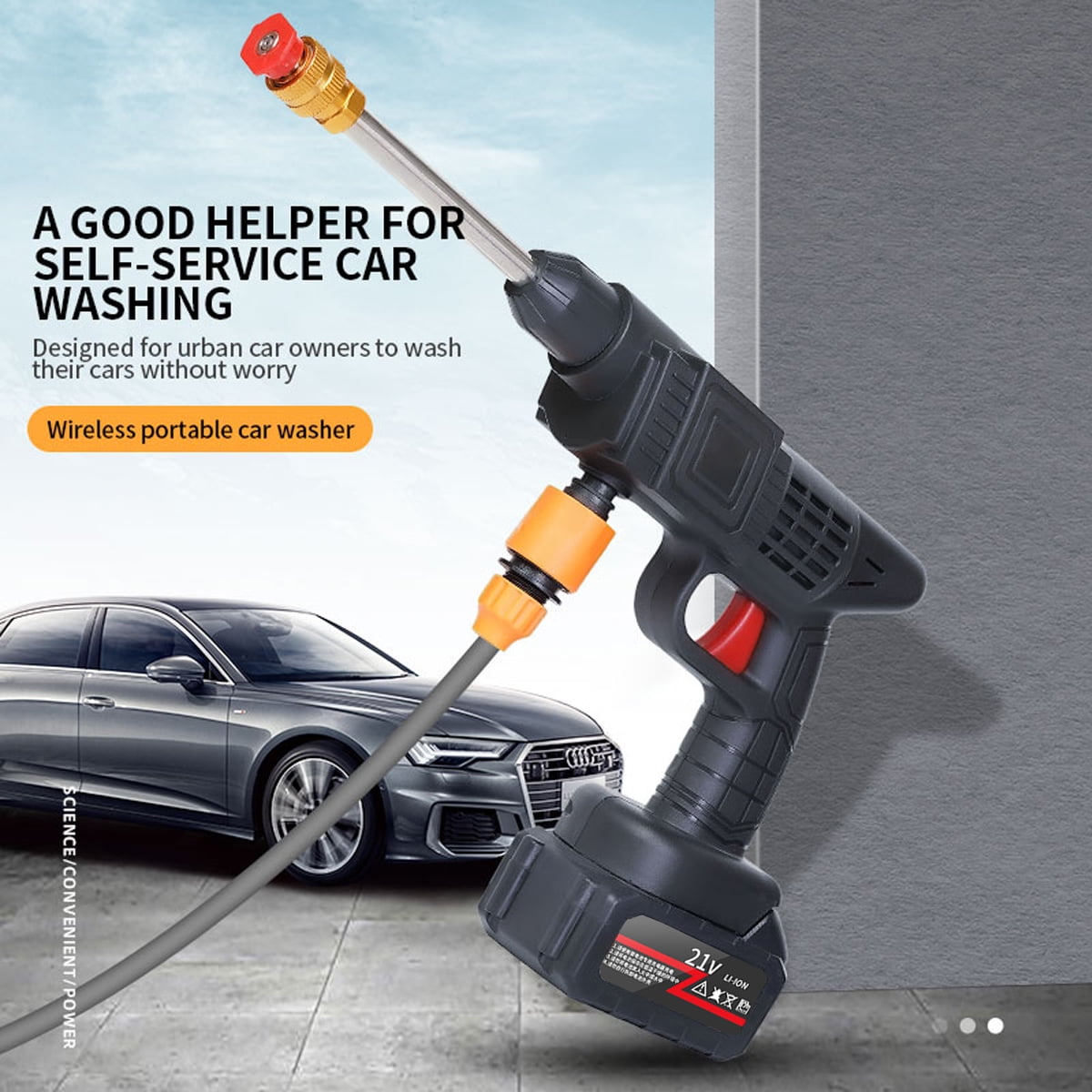 NAUDHENM Cordless Electric Pressure Washer, Portable Power Cleaner with Quick Connect Nozzles (350 PSI, 0.53 GPM) i5cap