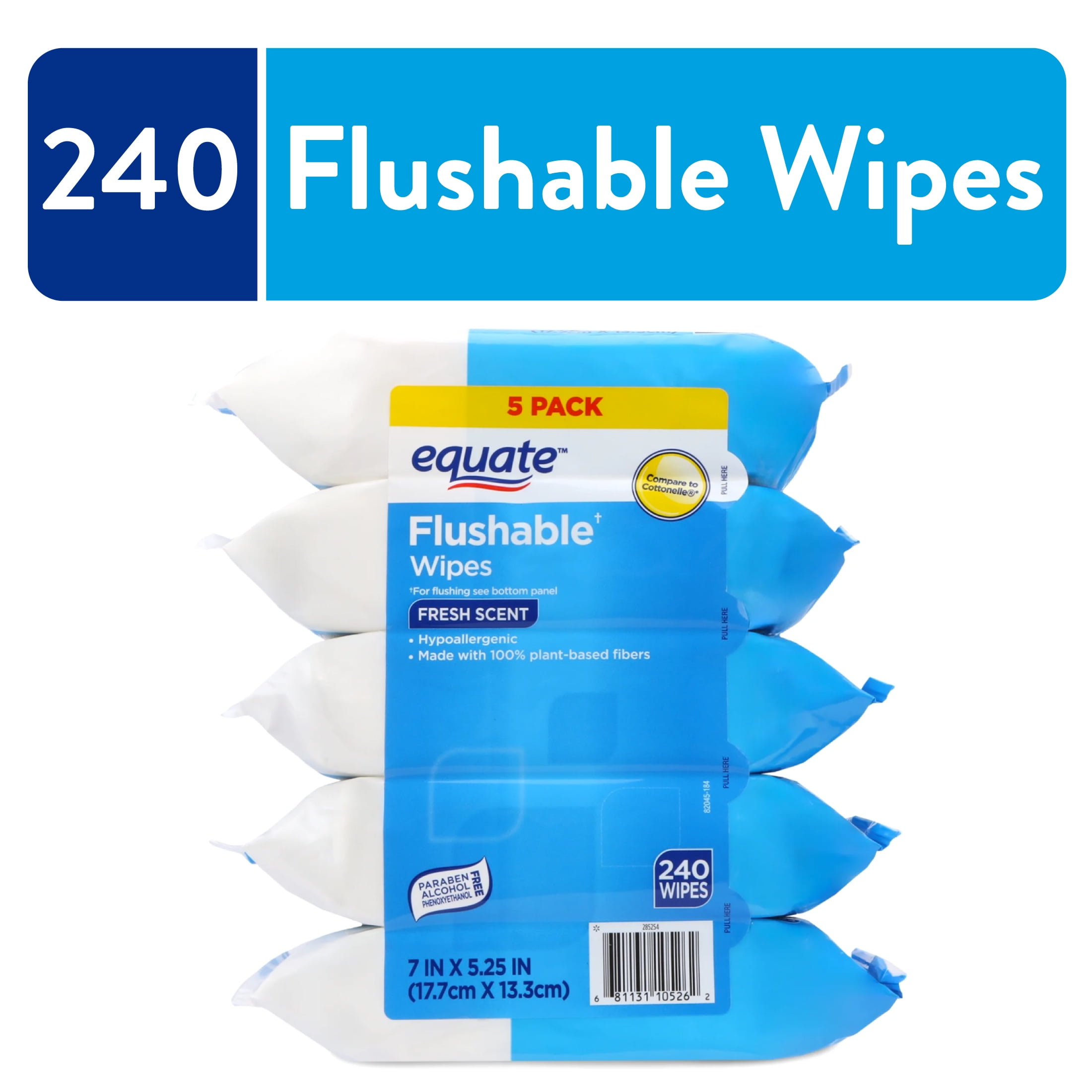 Equate Flushable Wet Wipes, Hypoallergenic Fresh Scent Cleansing Cloths (5 Pack, 240 Wipes Total) b6yvi