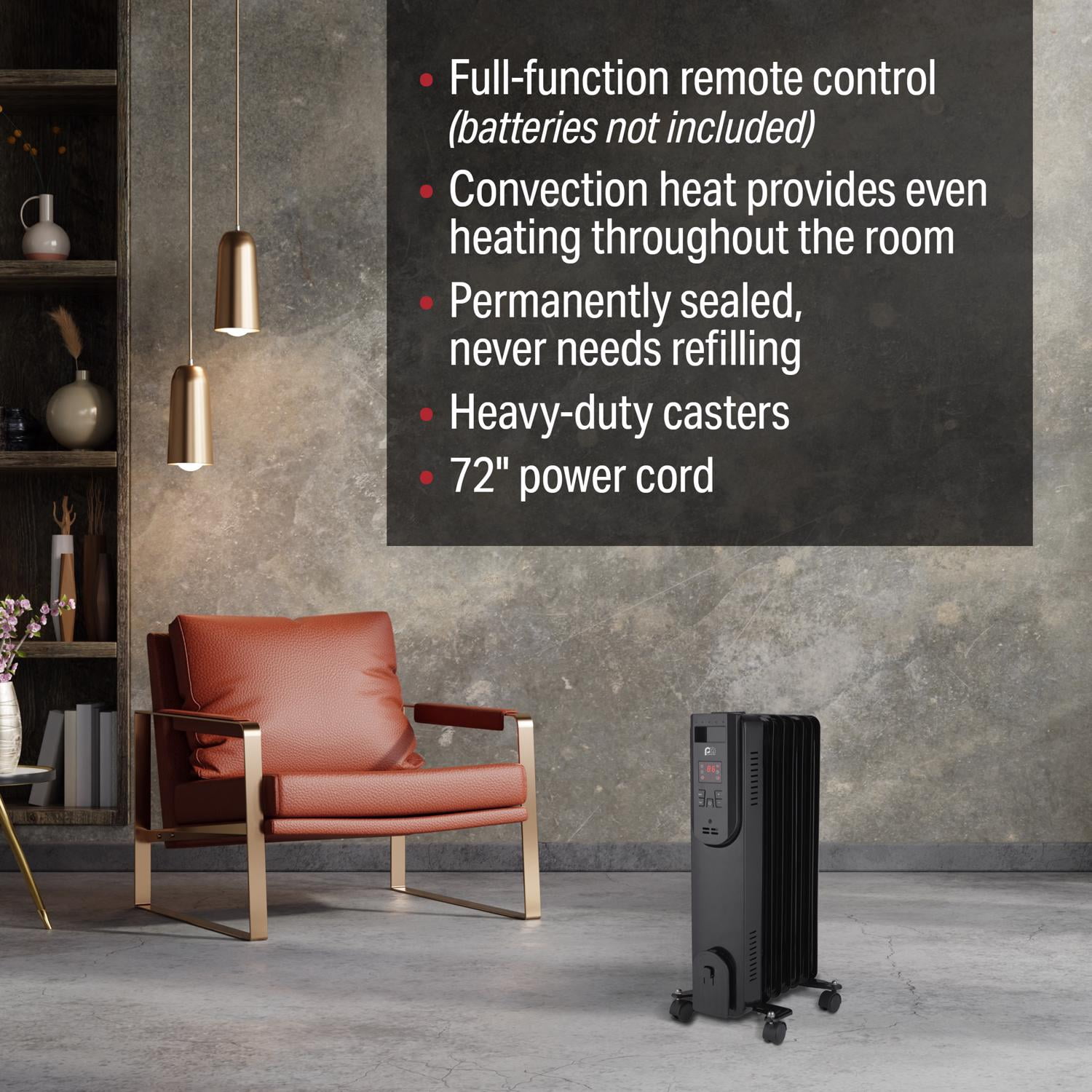 Perfect Aire 1500W Digital Oil Filled Space Heater with Adjustable Thermostat (Black, 14.3 in x 9.4 in x 23.6 in) k3kx8