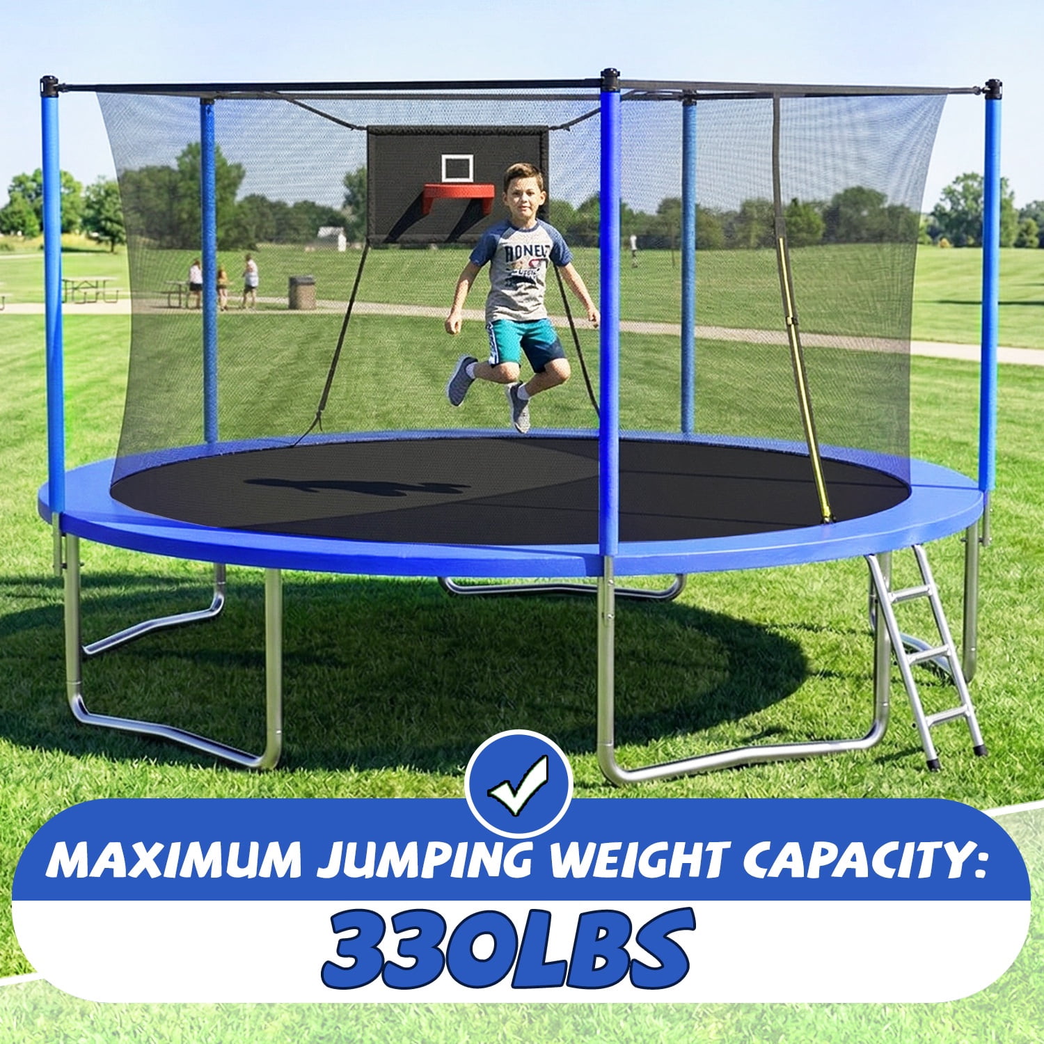 Segmart 14 ft Round Outdoor Trampoline with Enclosure, Basketball Hoop, and Ladder (Blue, 14 ft) ufxpn