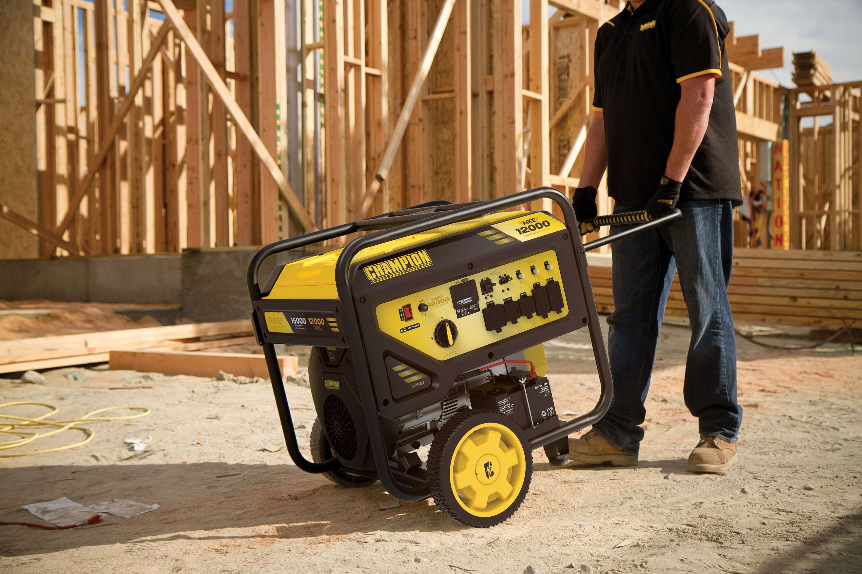 Champion 12,000-Watt Portable Home Backup Generator with Electric Start and CO Shield (15,000 Starting Watts) e1ujh