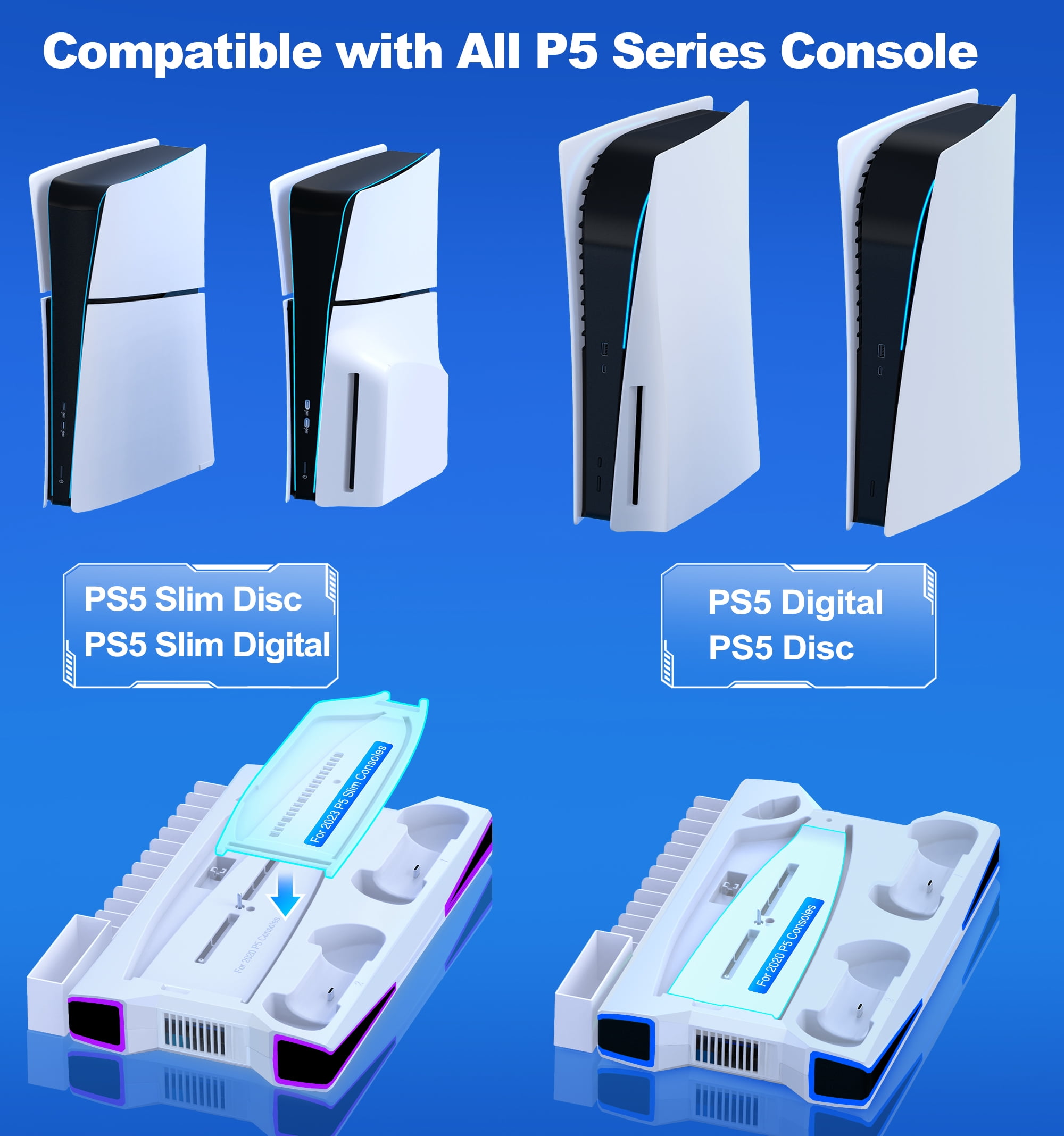 EUROA PS5 Cooling Stand with Dual Controller Charger and 13 Game Slots (White, 1 Pack) 4e1o8