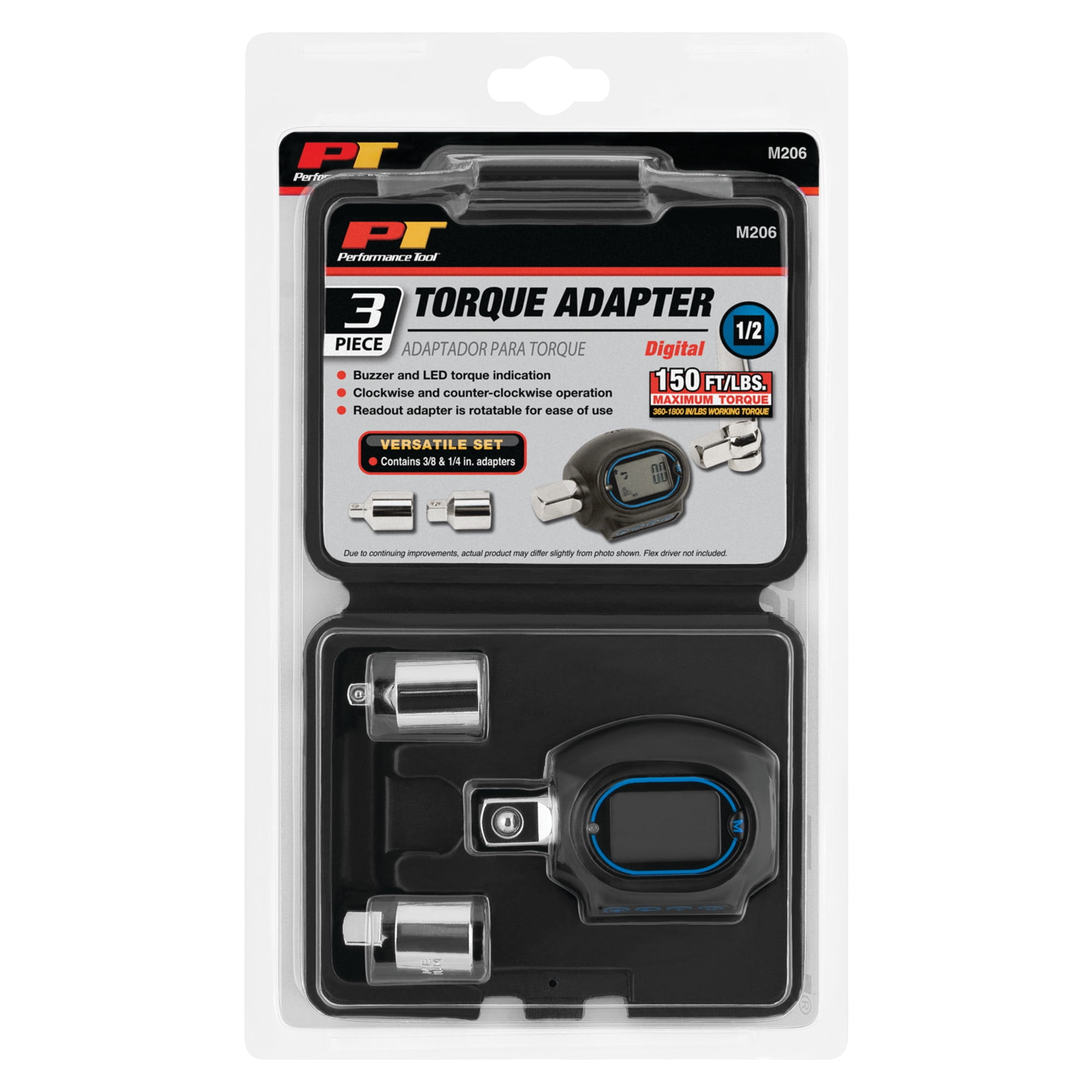 Performance Tool Digital Torque Adapter High-Precision Automotive Repair Tool (Black, 1/2 in Drive) wi09o