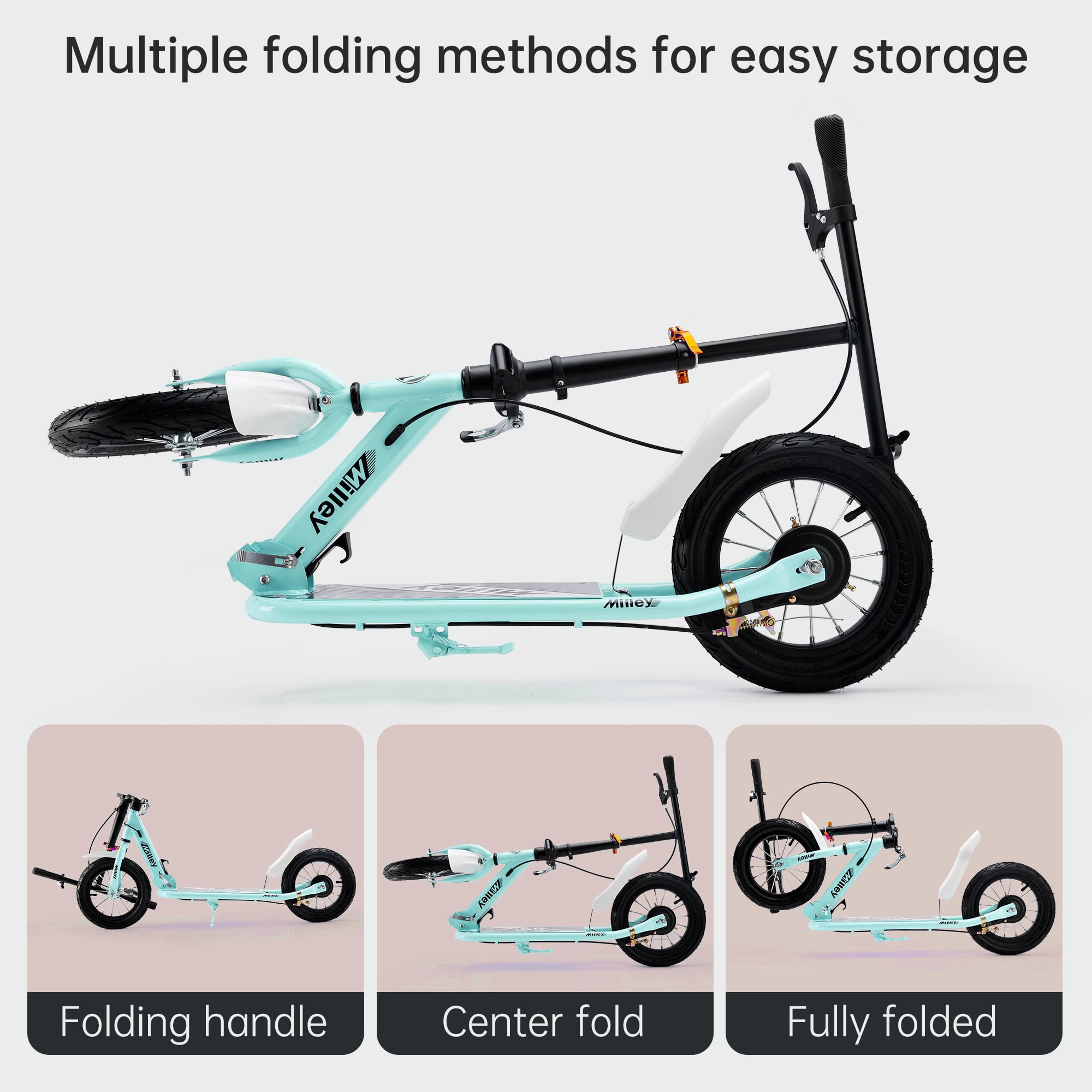 Bruce & Shark Foldable Commuter Kick Scooter with 12 in Air Tires (Pink) 8zp8t