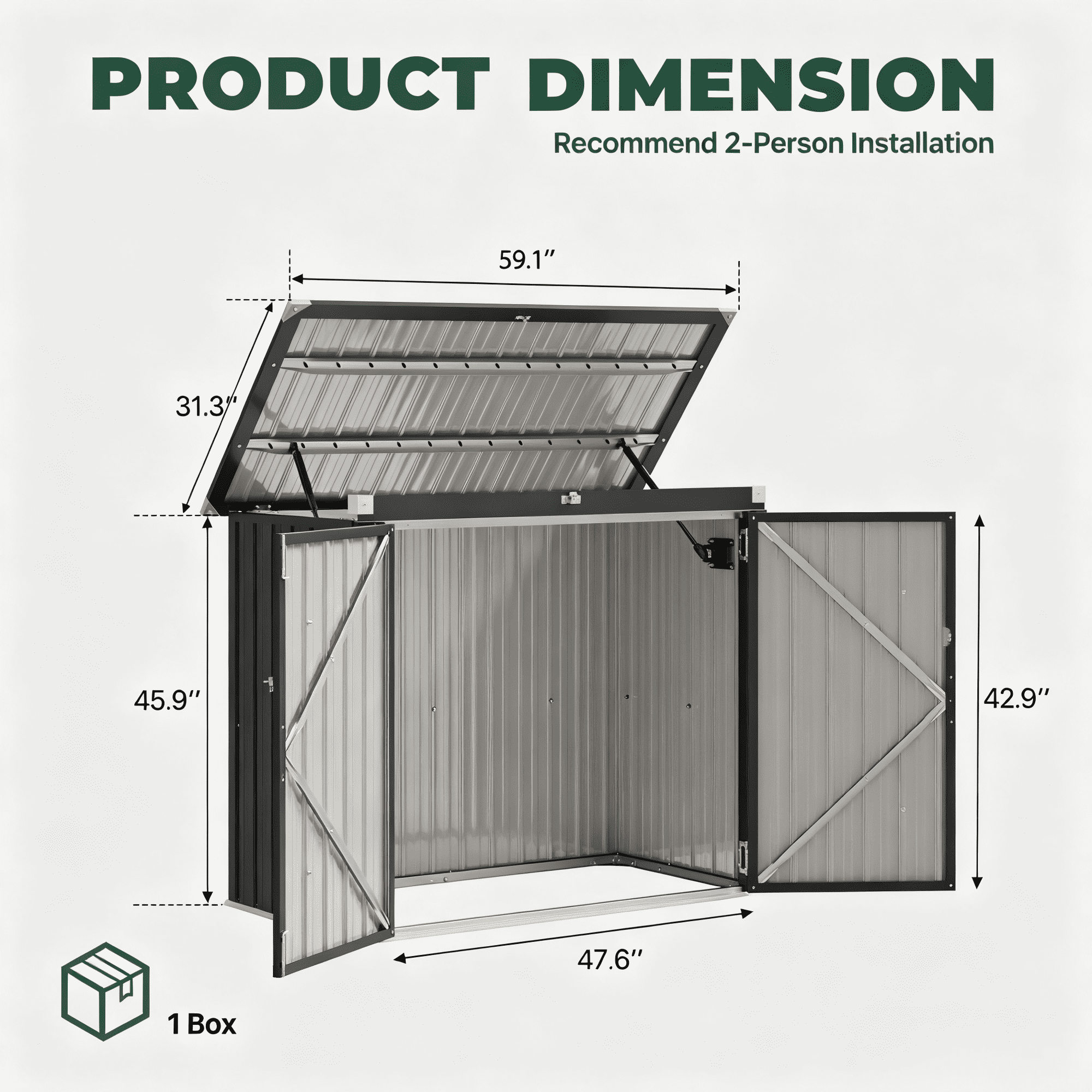 CLOUDDWELL Outdoor Metal Trash Storage Shed, Weather-Resistant Garbage Bin Enclosure with Lockable Doors (Black, 3 ft x 5 ft) 273uf