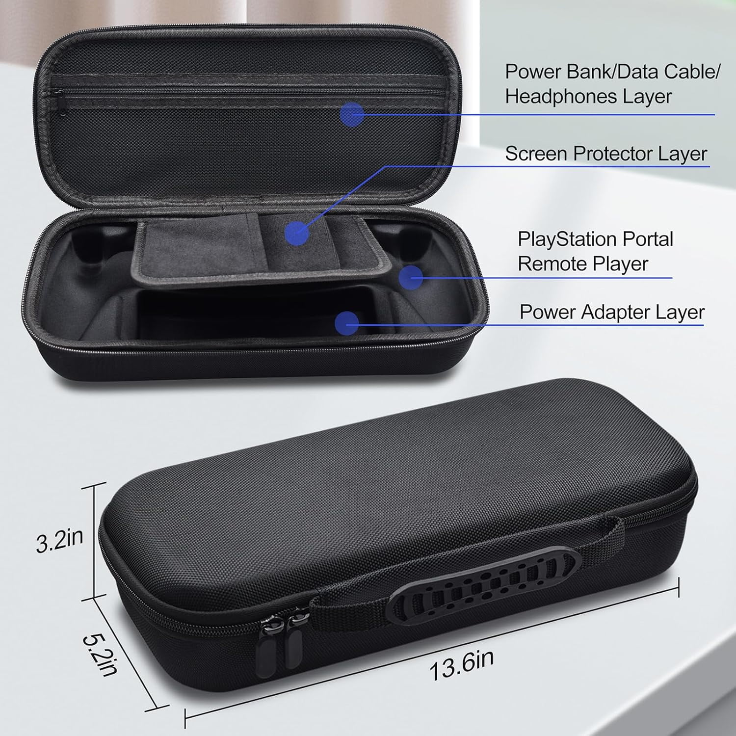 Uberwith PS Portal Accessories Bundle, EVA Carrying Case with Silicone Protective Cover, Screen Protector, Stick Caps, and USB C Cables (10-Piece Set) 6omtx