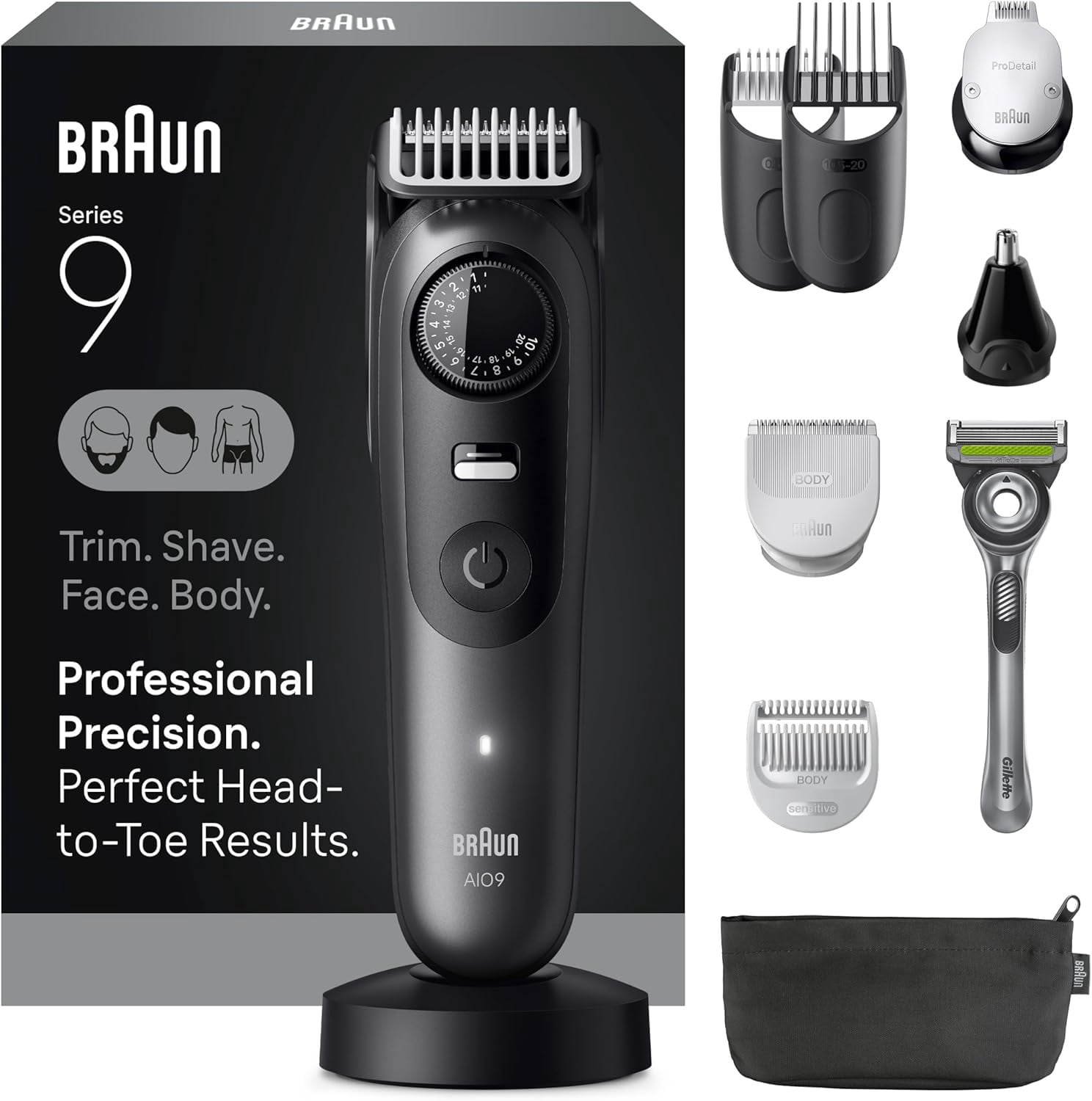 Braun Series 9 All-in-One Beard & Body Grooming Kit, Cordless Hair Trimmer & Shaver (Brown, 1 Pack) icoiw
