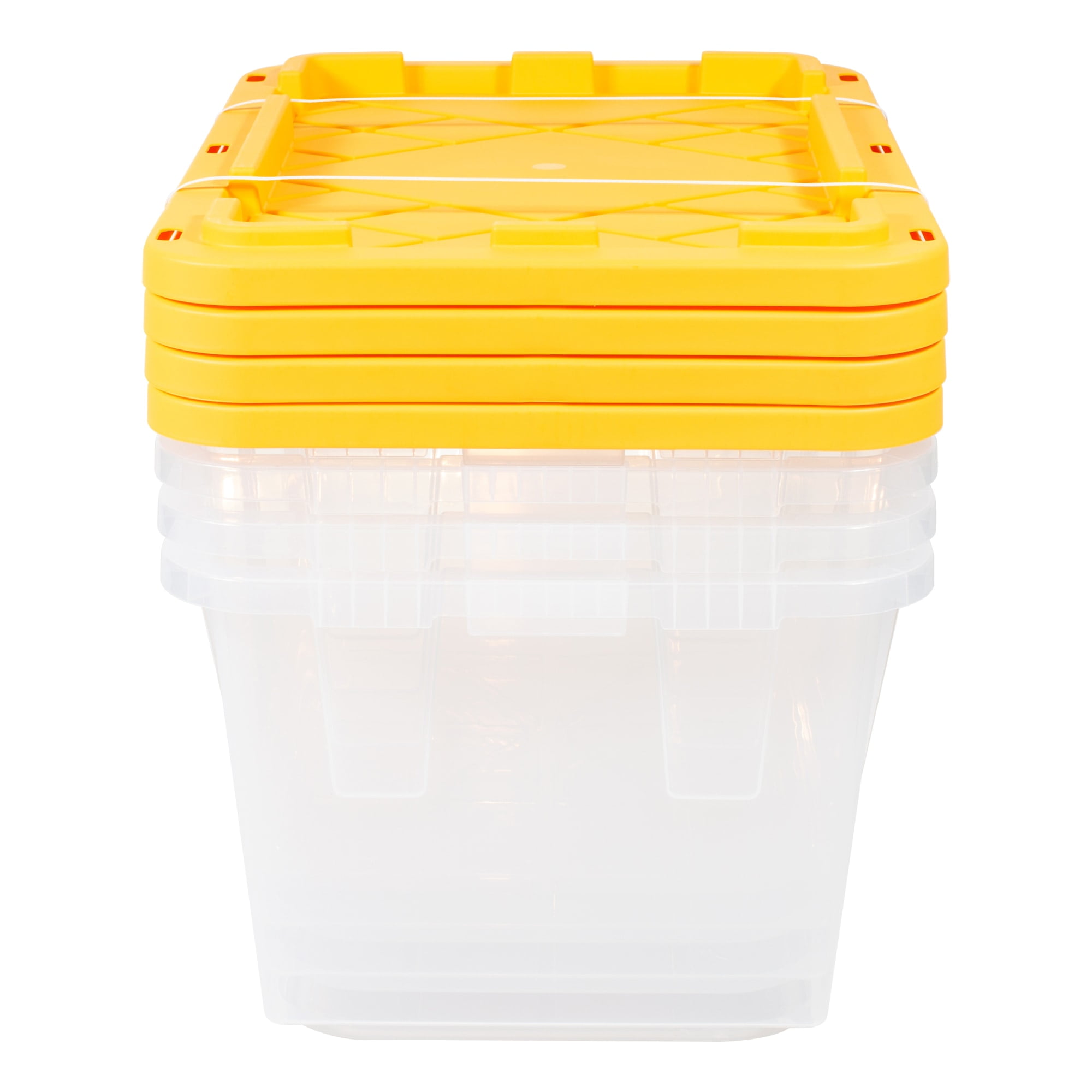 Greenmade Professional Heavy-Duty Storage Totes with Snap-Tight Lids (Clear/Yellow, 27 Gallon, 4-Pack) 0nxyd