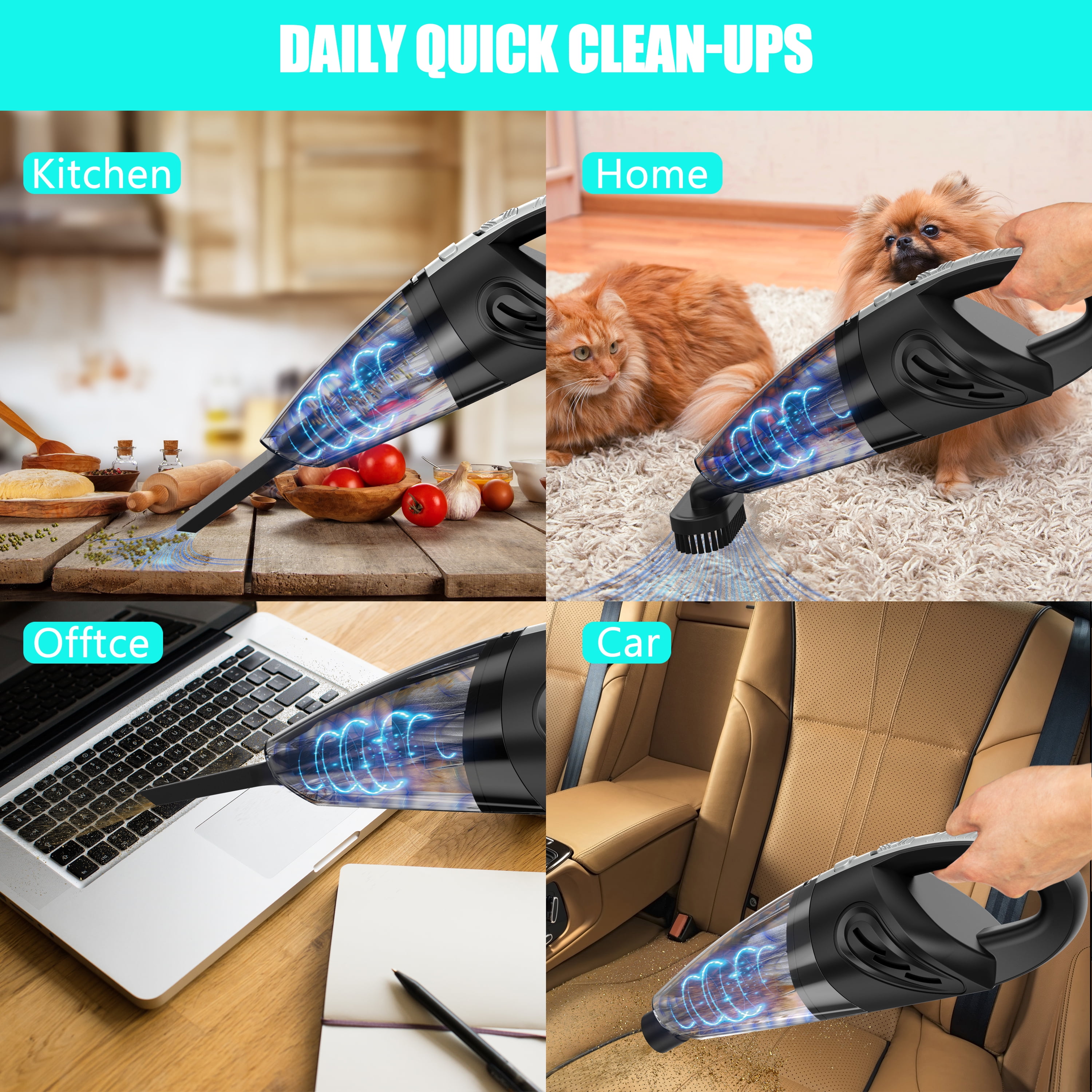 Juyafio Cordless Handheld Vacuum Cleaner with 10000PA Suction, Portable Rechargeable Design for Car and Home (Blue) qvyag